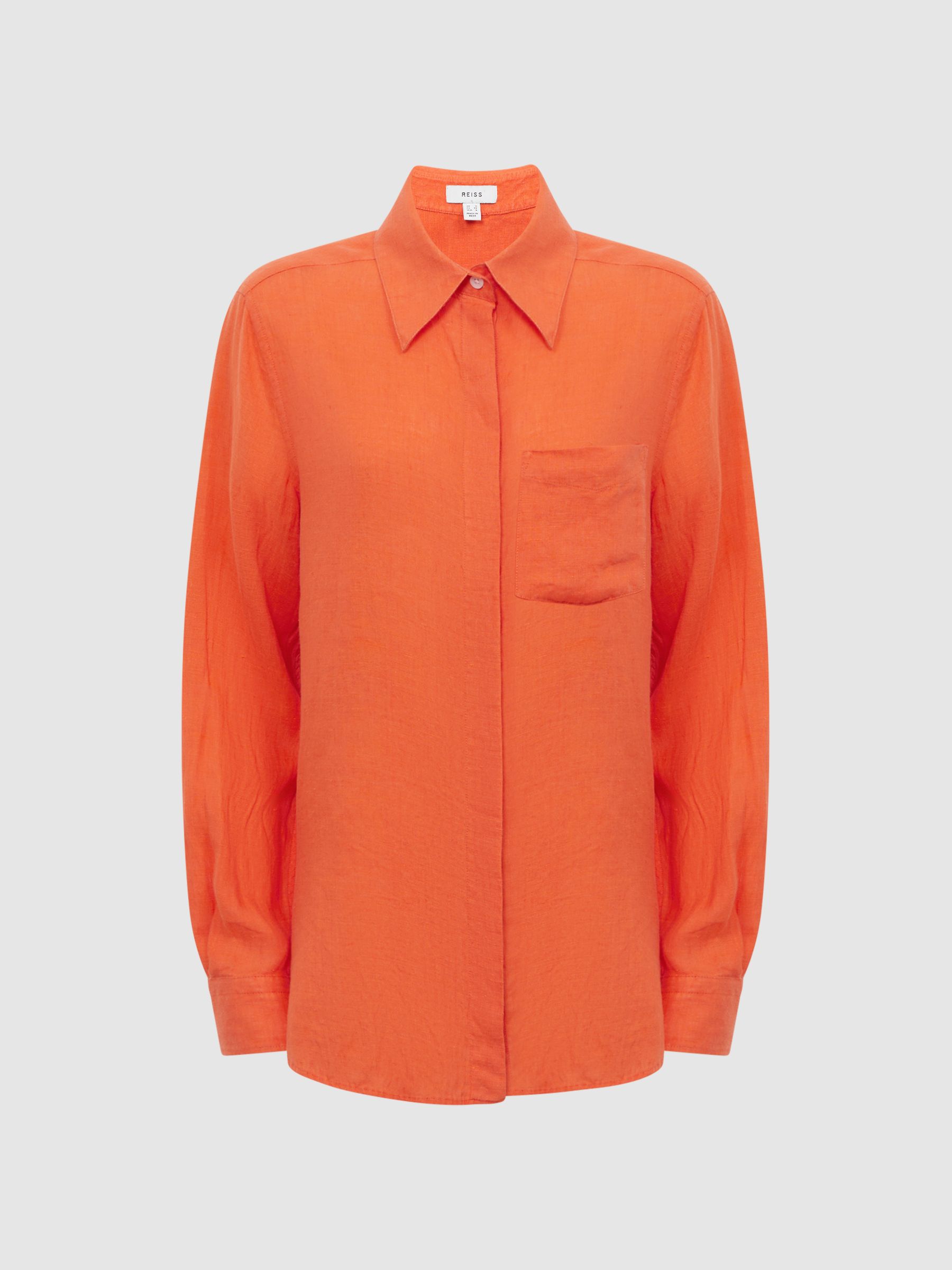 Linen Long Sleeve Shirt in Orange - Image 2 of 5