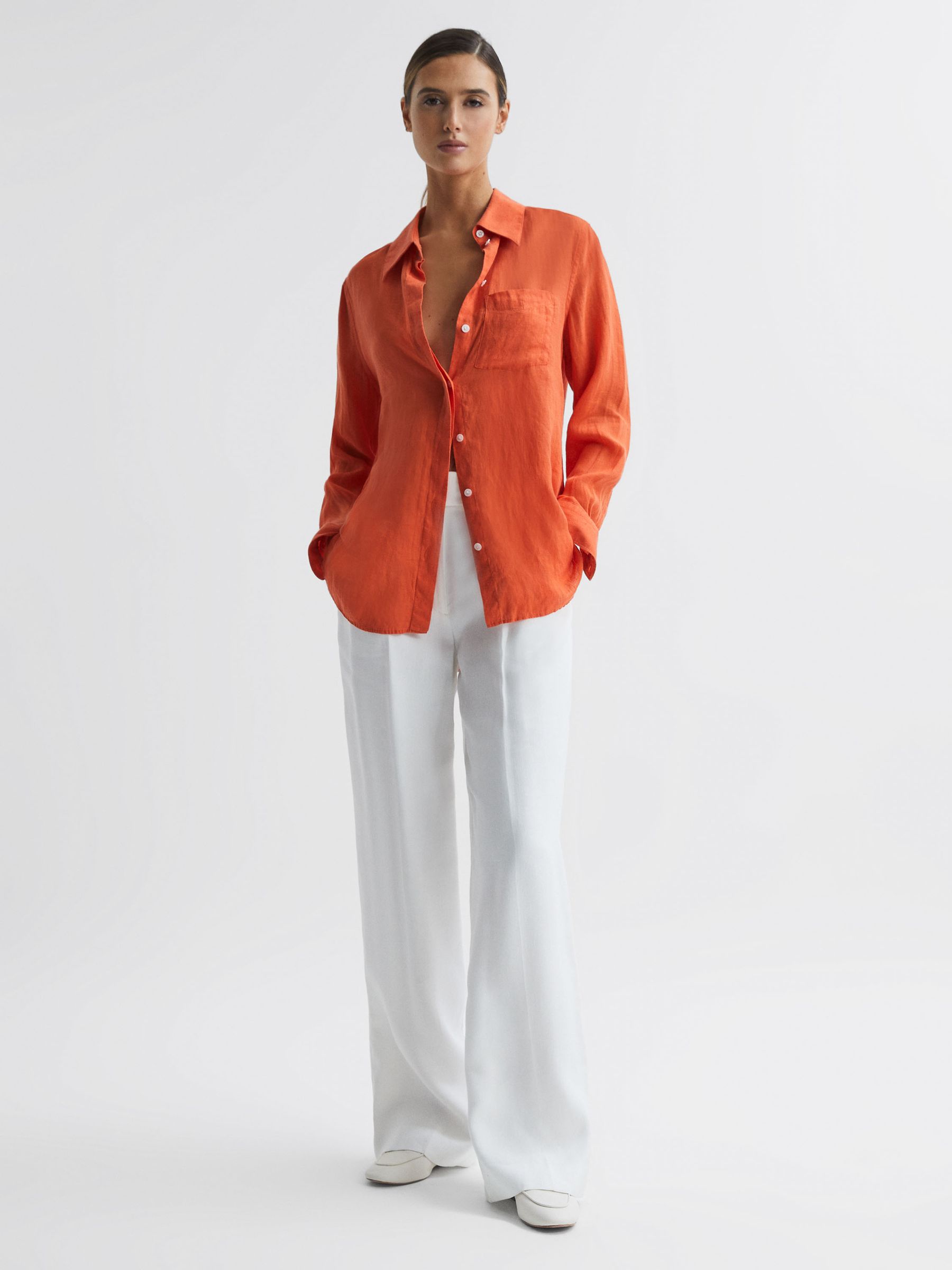 Linen Long Sleeve Shirt in Orange - Image 3 of 5