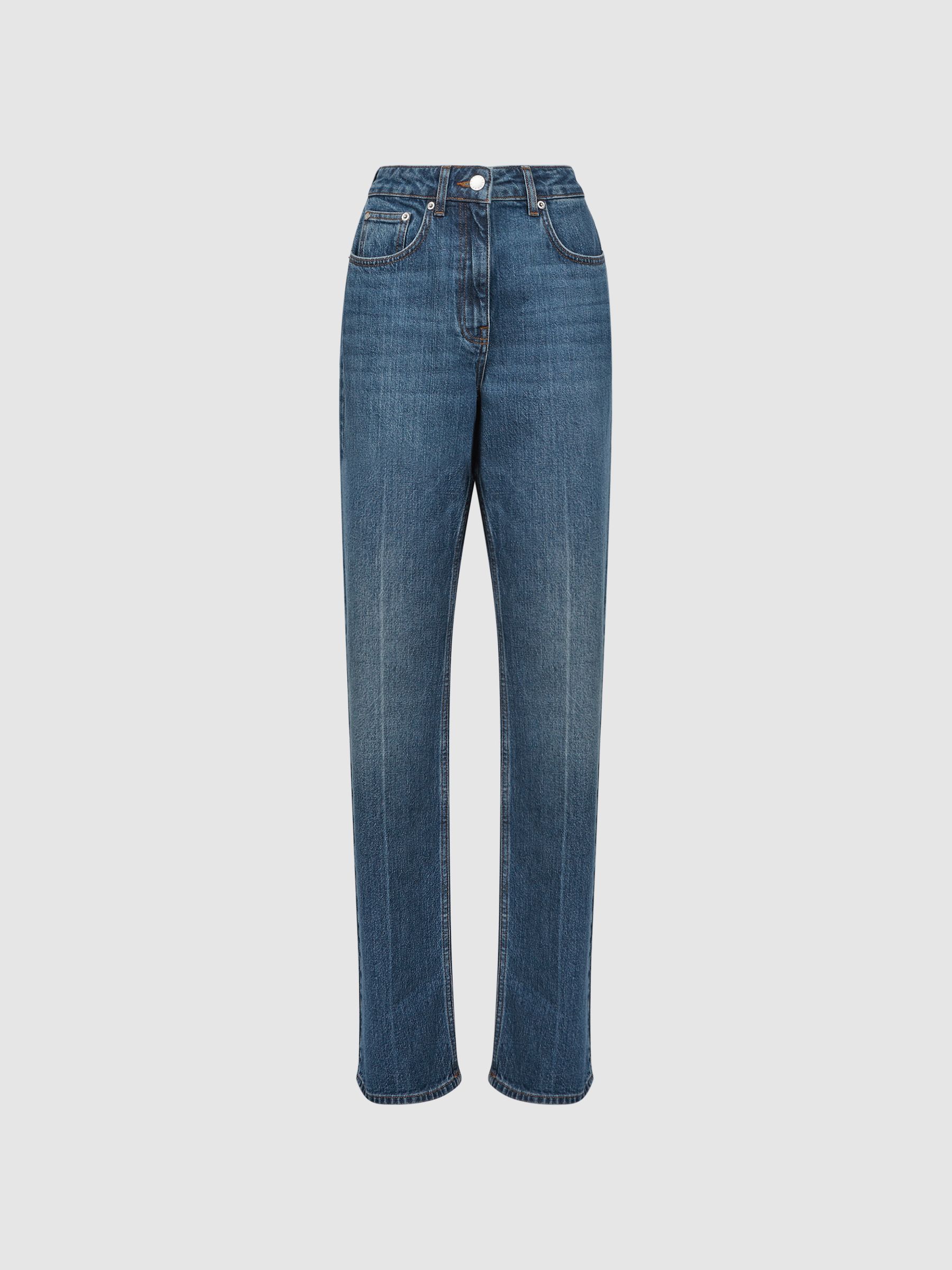 Petite High Rise Straight Leg Jeans in Mid Blue - Image 2 of 6