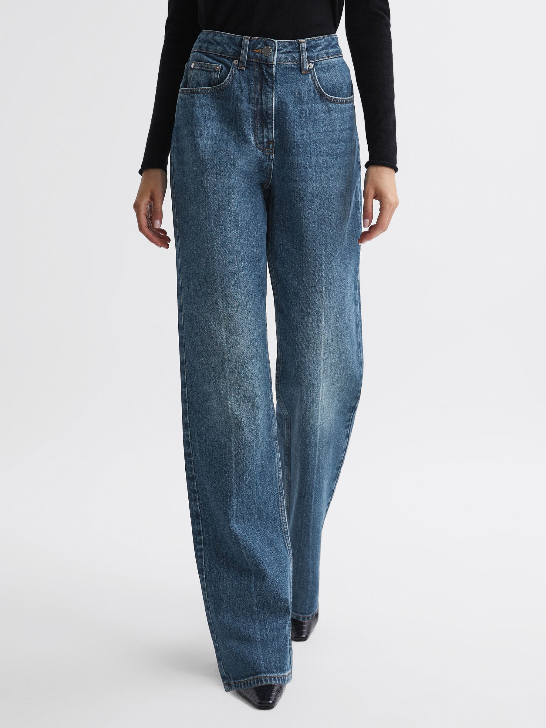 Petite High Rise Straight Leg Jeans in Mid Blue - Image 3 of 6