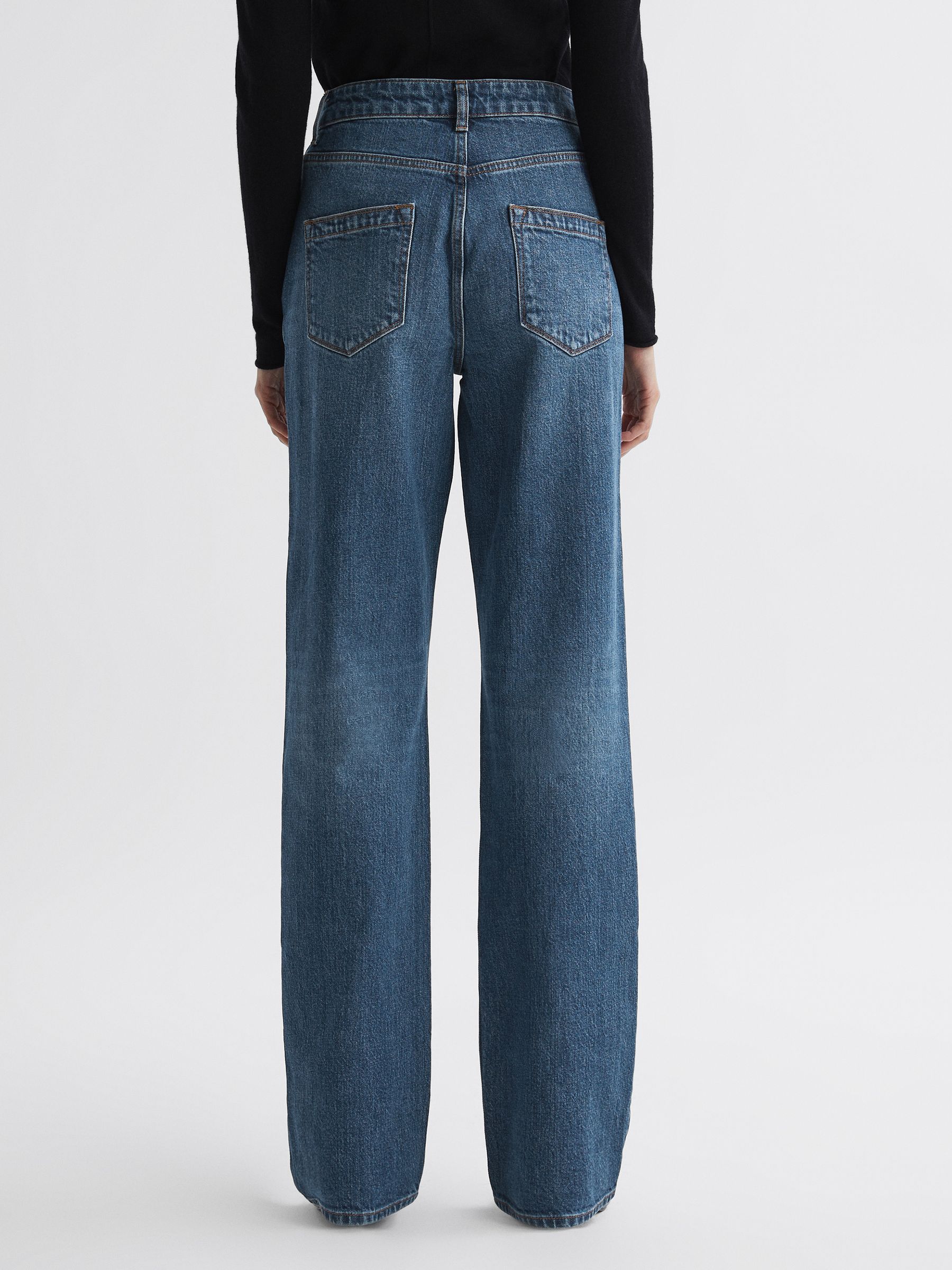 Petite High Rise Straight Leg Jeans in Mid Blue - Image 5 of 6
