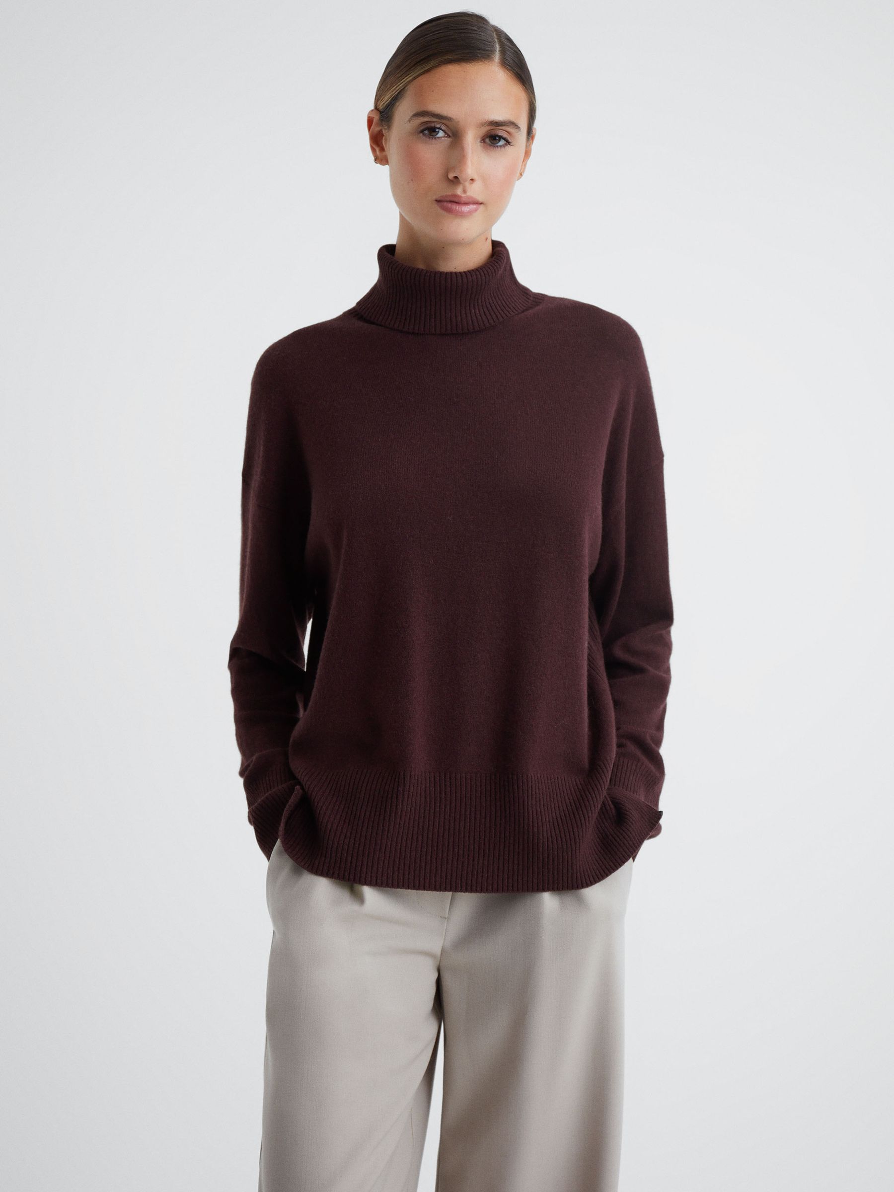 Wool Blend Roll Neck Jumper in Berry - Image 1 of 5