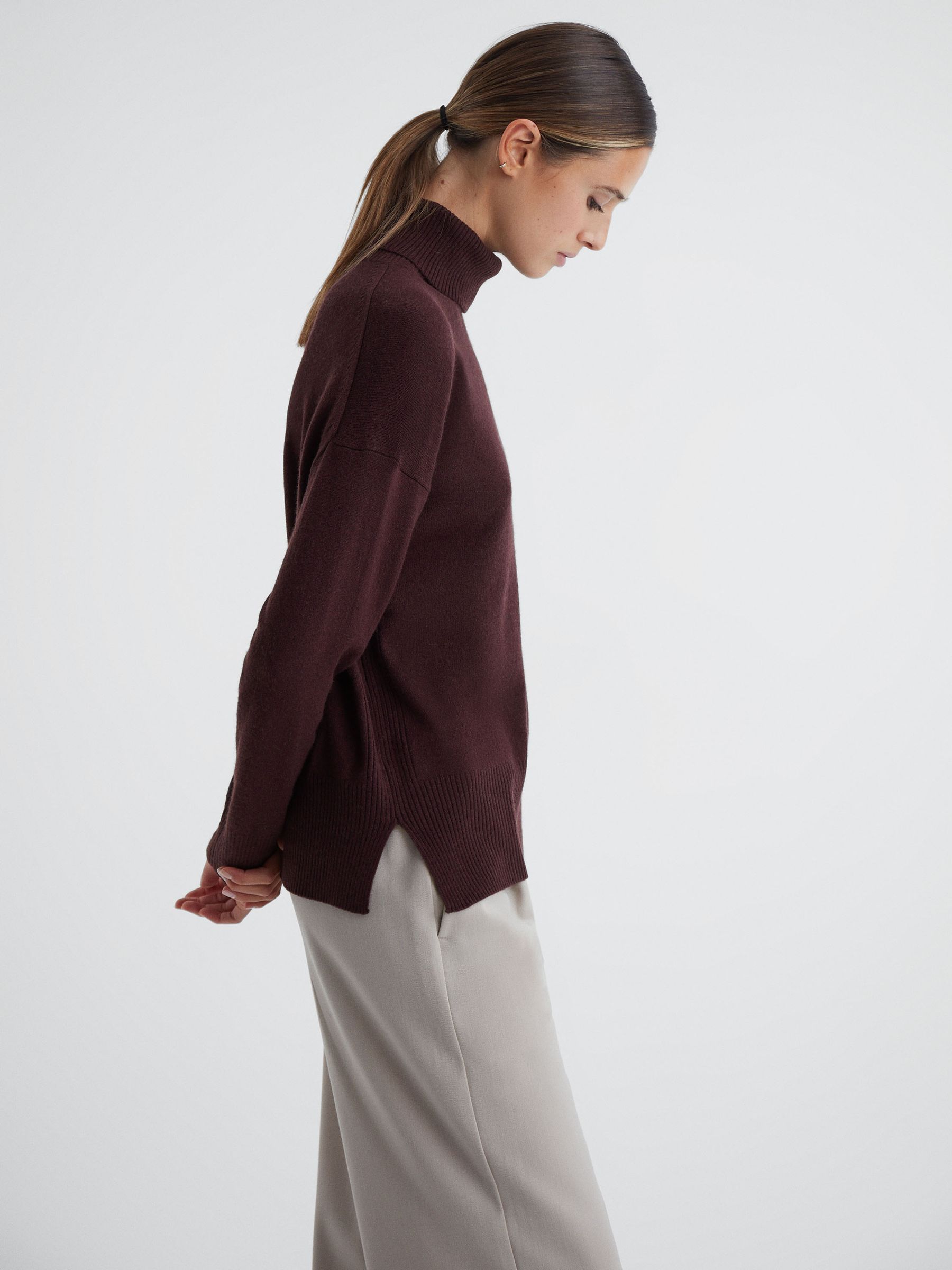 Wool Blend Roll Neck Jumper in Berry - Image 4 of 5