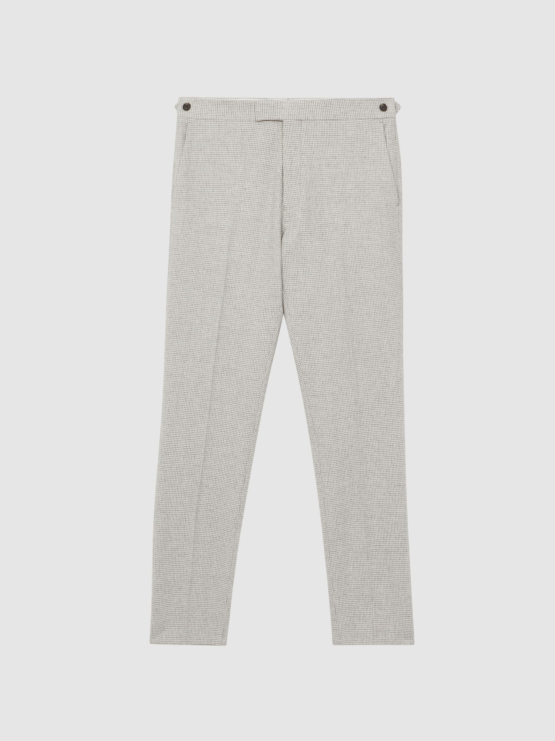 Flock Soft Grey Wool Blend Puppytooth Slim Fit Trousers - Image 2 of 4