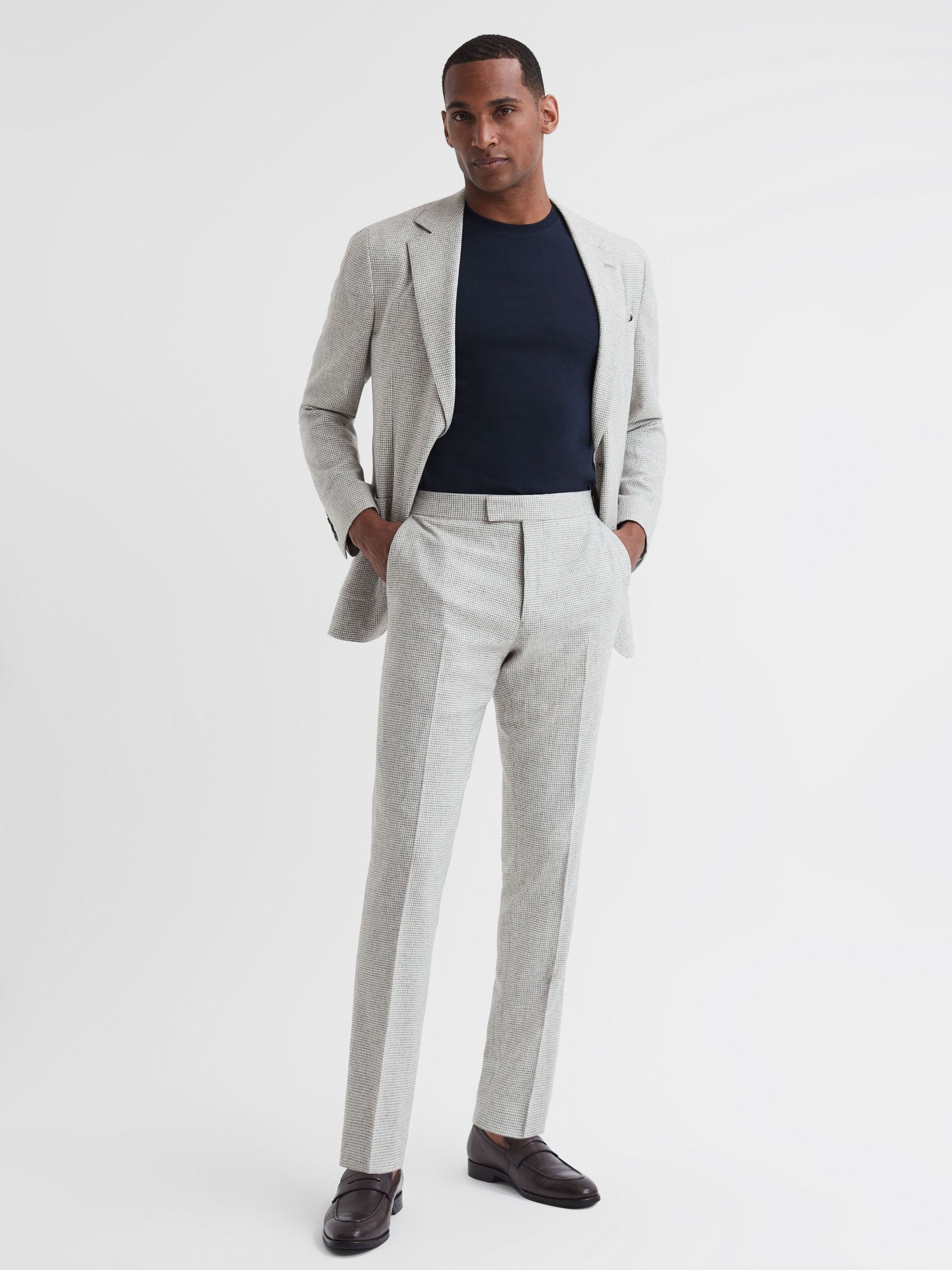 Flock Soft Grey Wool Blend Puppytooth Slim Fit Trousers - Image 3 of 4
