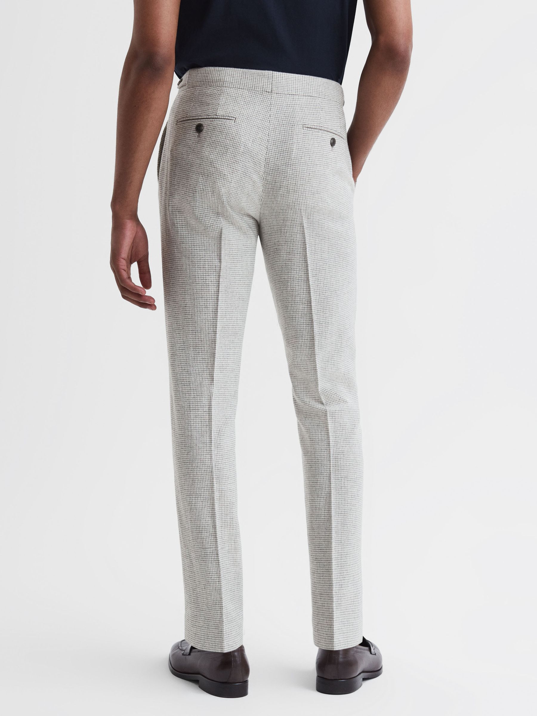 Flock Soft Grey Wool Blend Puppytooth Slim Fit Trousers - Image 4 of 4