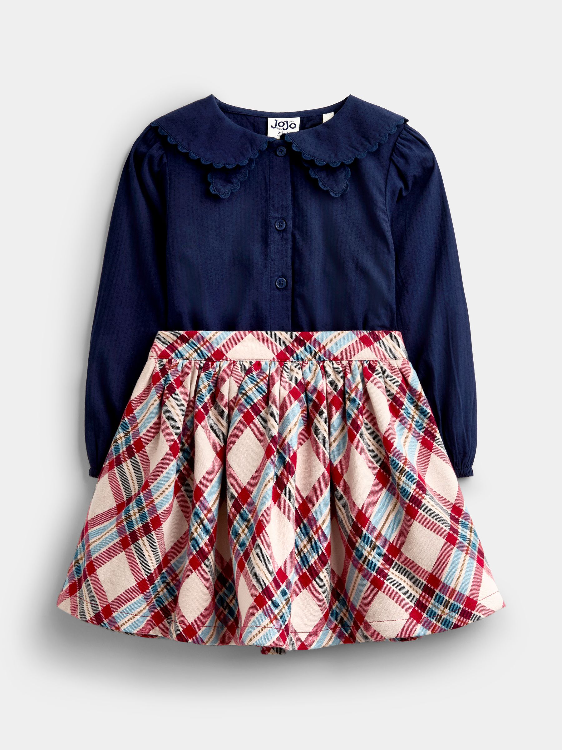 Blue & Red Tartan Check Skort & Dobby Blouse Set - Image 1 of 7