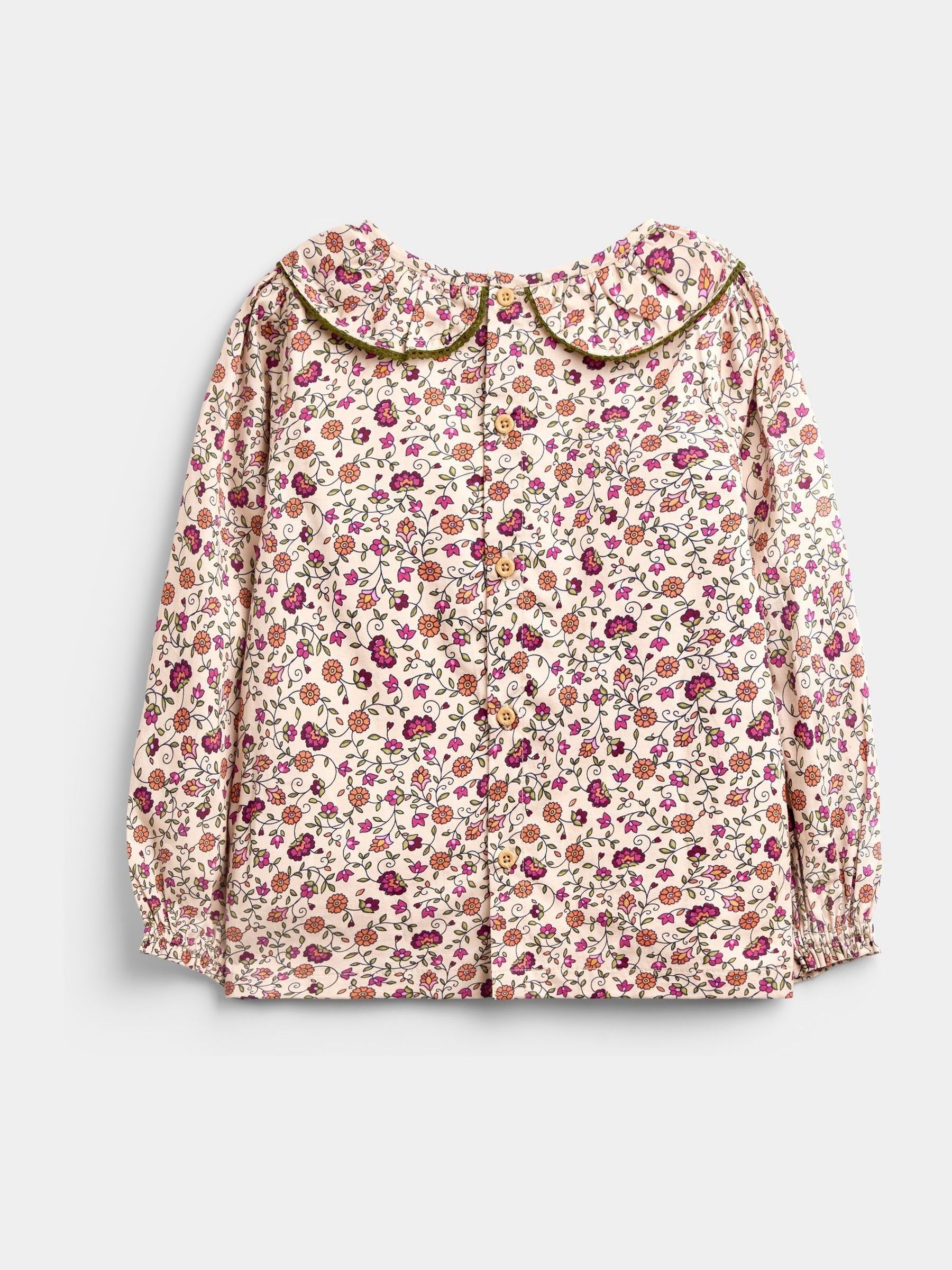 Khaki Green Floral Printed Collar Top & Embroidered Cord Skirt - Image 3 of 7