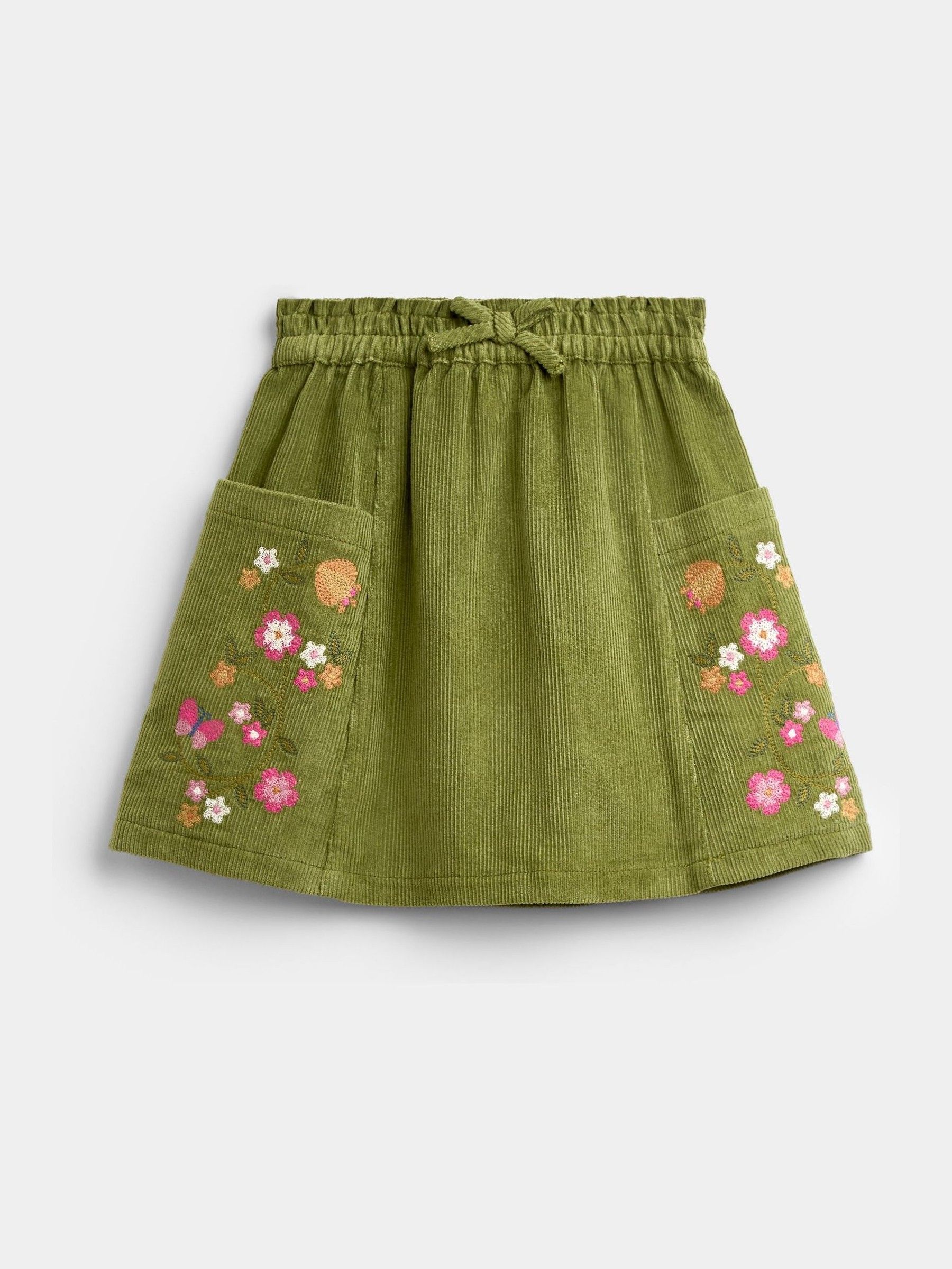 Khaki Green Floral Printed Collar Top & Embroidered Cord Skirt - Image 4 of 7