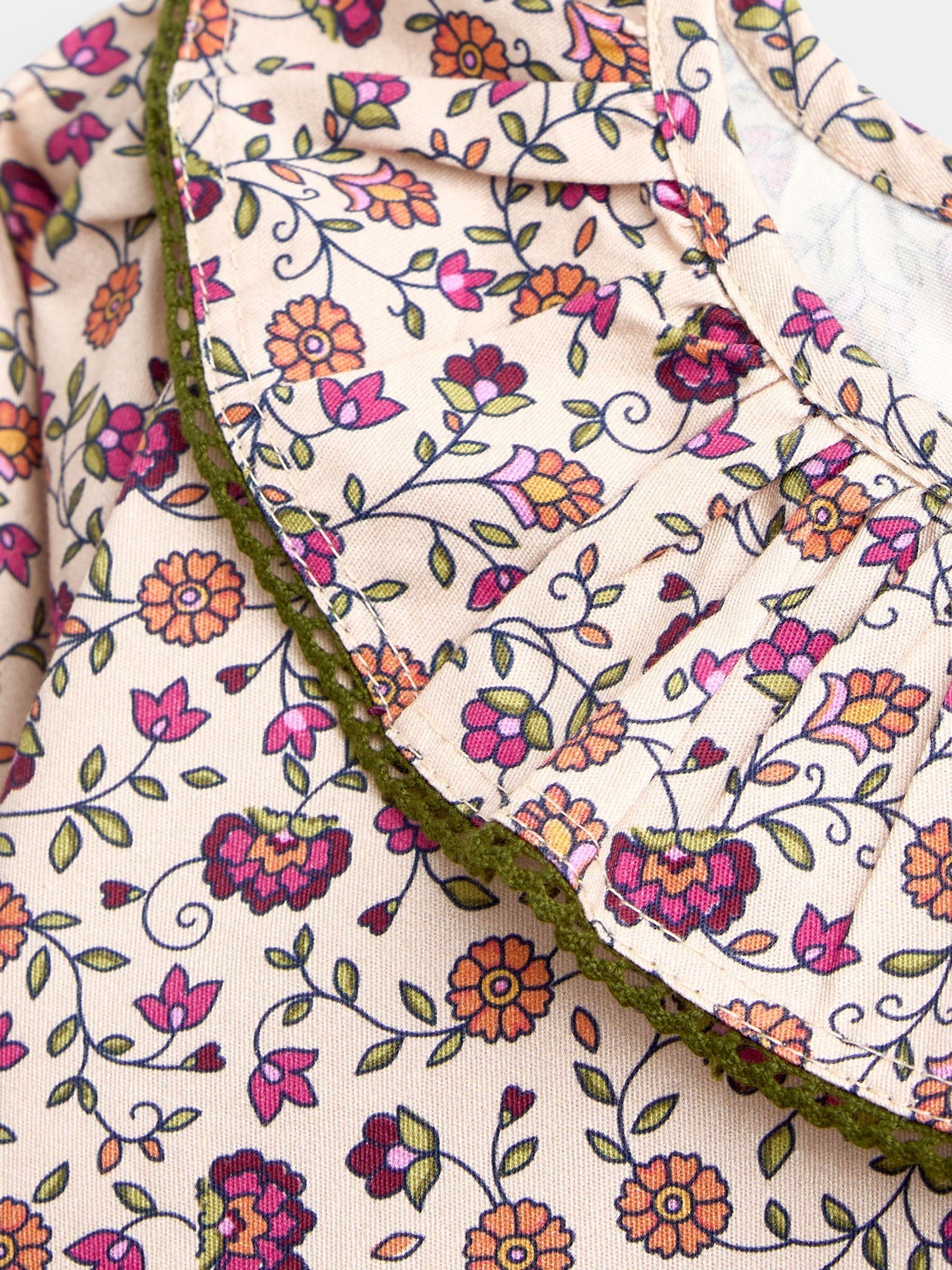Khaki Green Floral Printed Collar Top & Embroidered Cord Skirt - Image 6 of 7