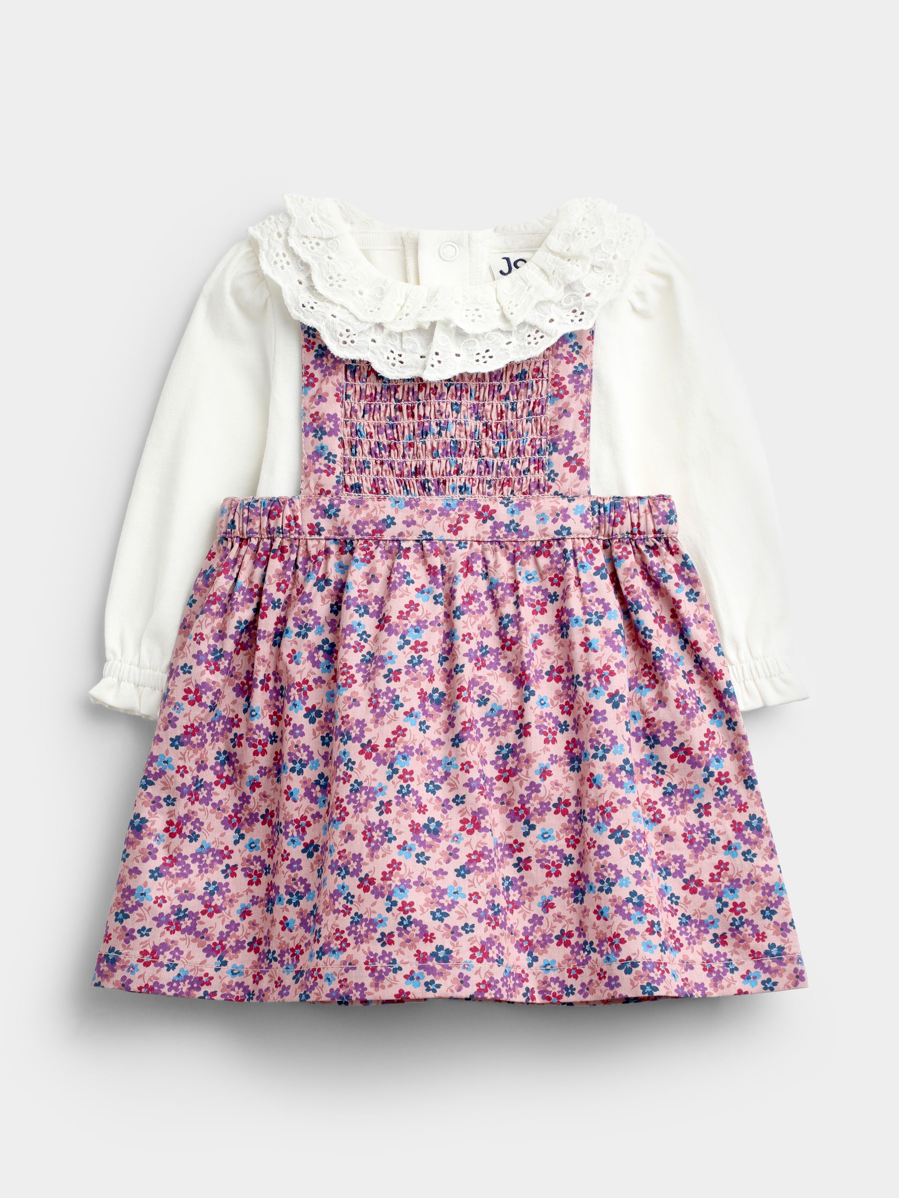 Pink Ditsy Floral Smocked Pinny Dress & Body Set - Image 1 of 6 Pink Ditsy Floral Smocked Pinny Dress & Body Set - Image 1 of 6