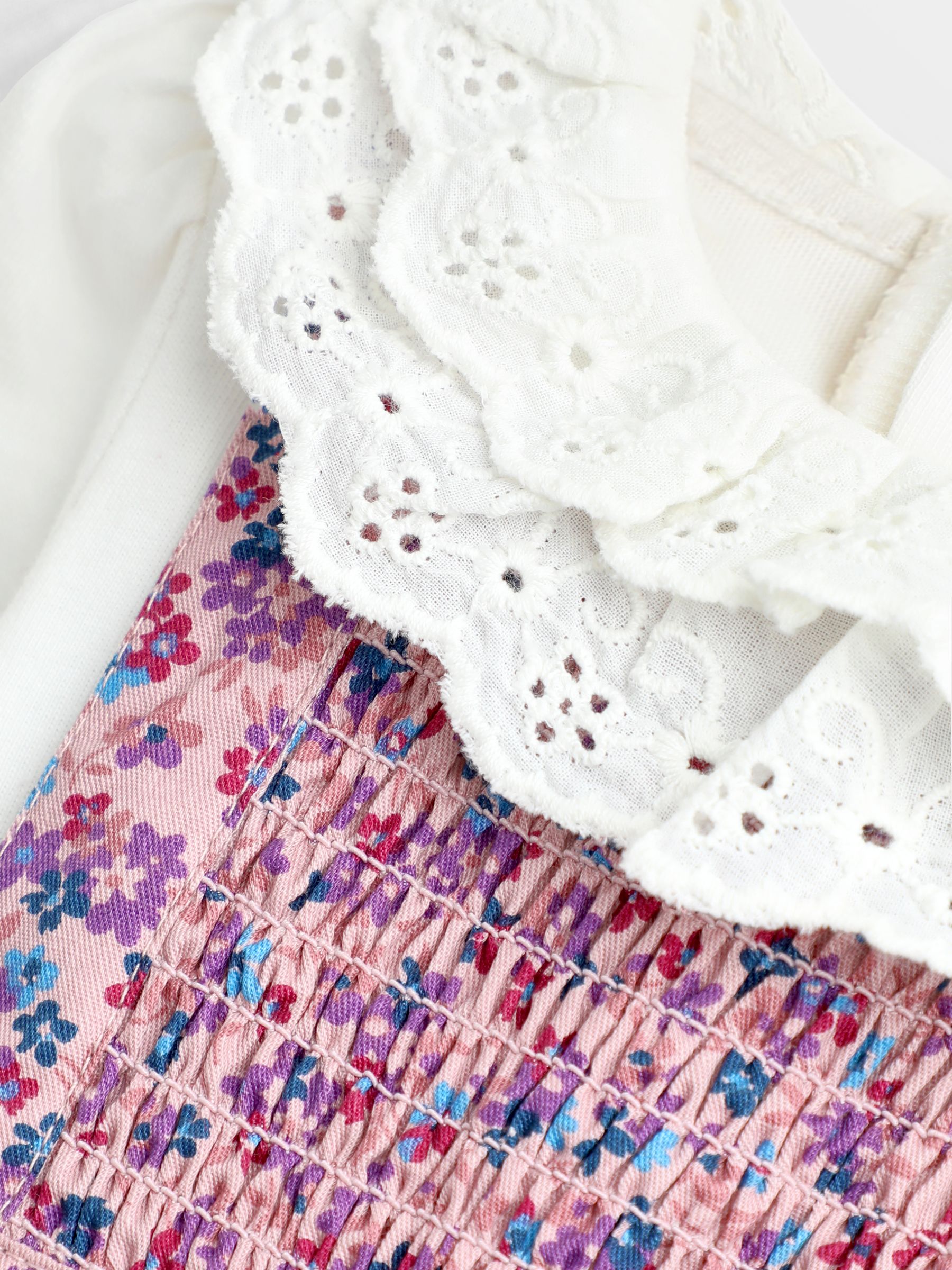 Pink Ditsy Floral Smocked Pinny Dress & Body Set - Image 6 of 6 Pink Ditsy Floral Smocked Pinny Dress & Body Set - Image 6 of 6