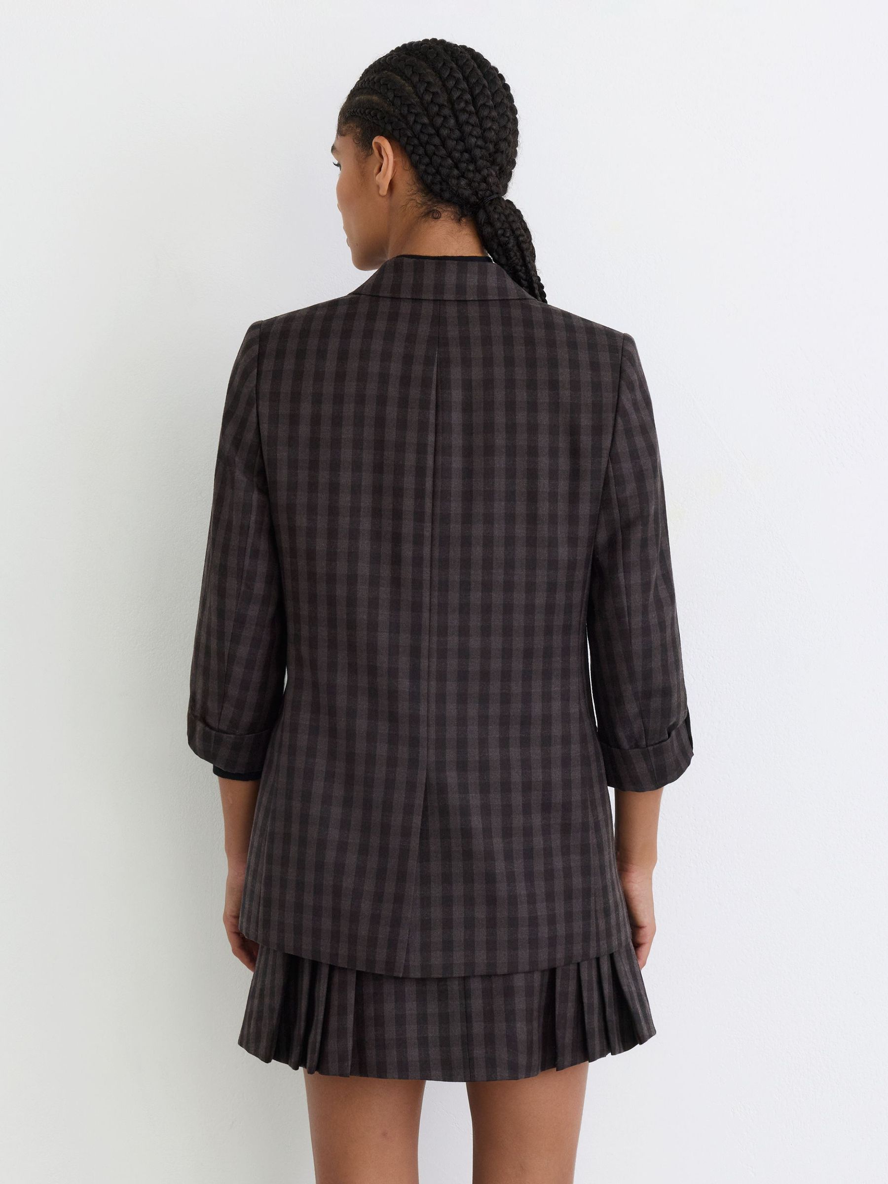 Tall Wool Check Relaxed Double-Breasted Blazer in Grape Check - Image 6 of 8