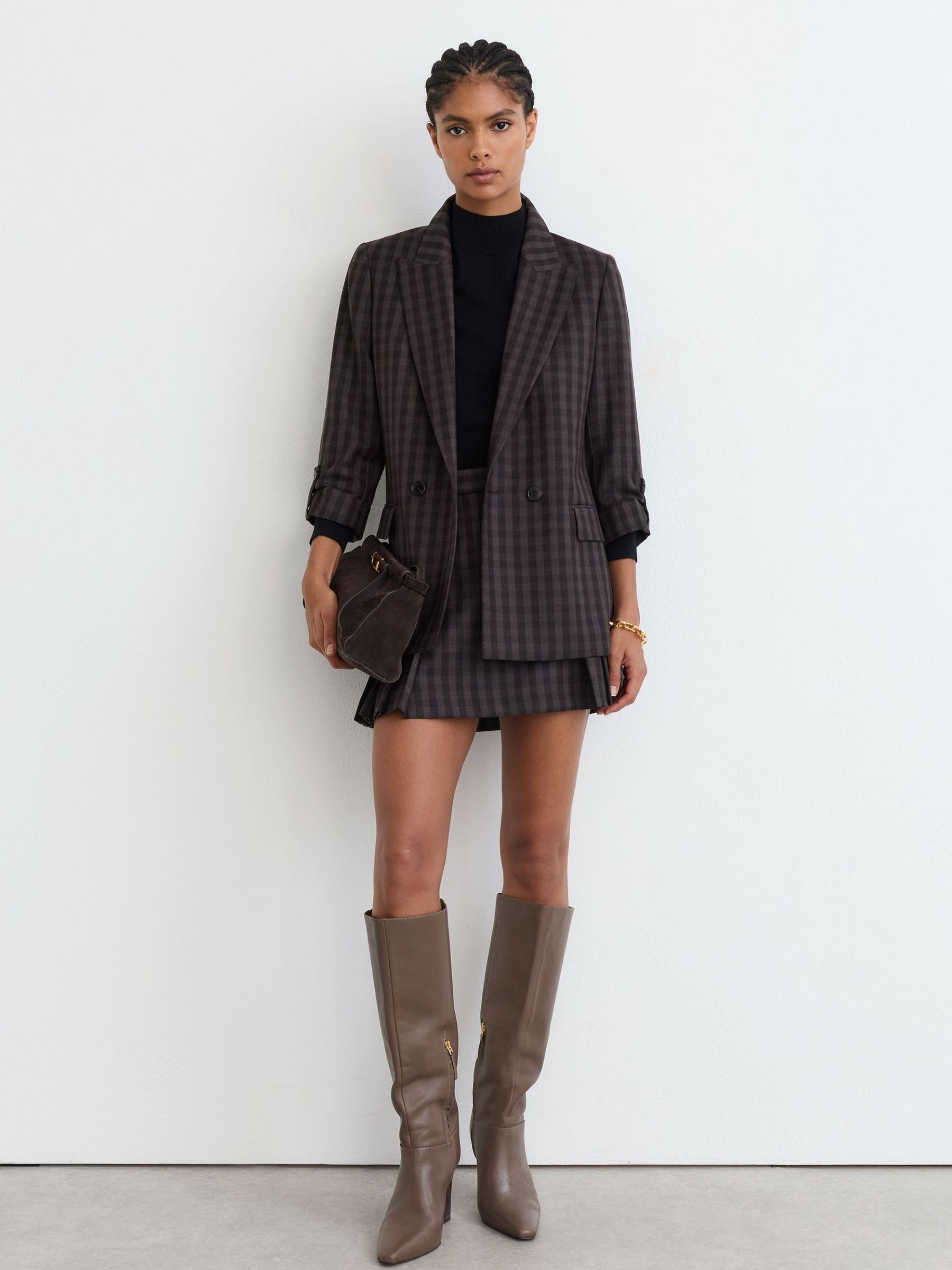 Petite Wool Check Relaxed Double-Breasted Blazer in Grape Check - Image 5 of 7