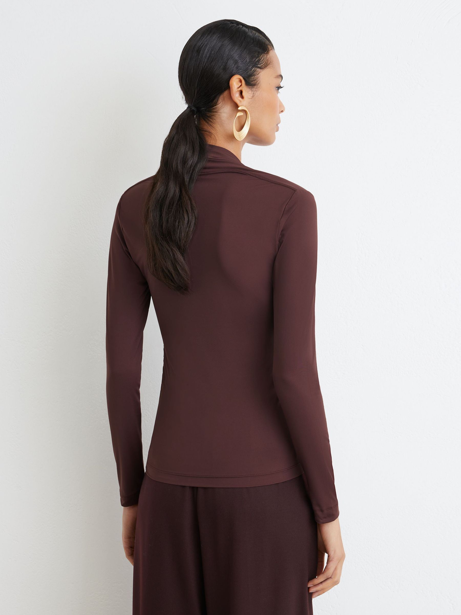 Square-Neck Ruched Long Sleeve Top in Burgundy - Image 5 of 7