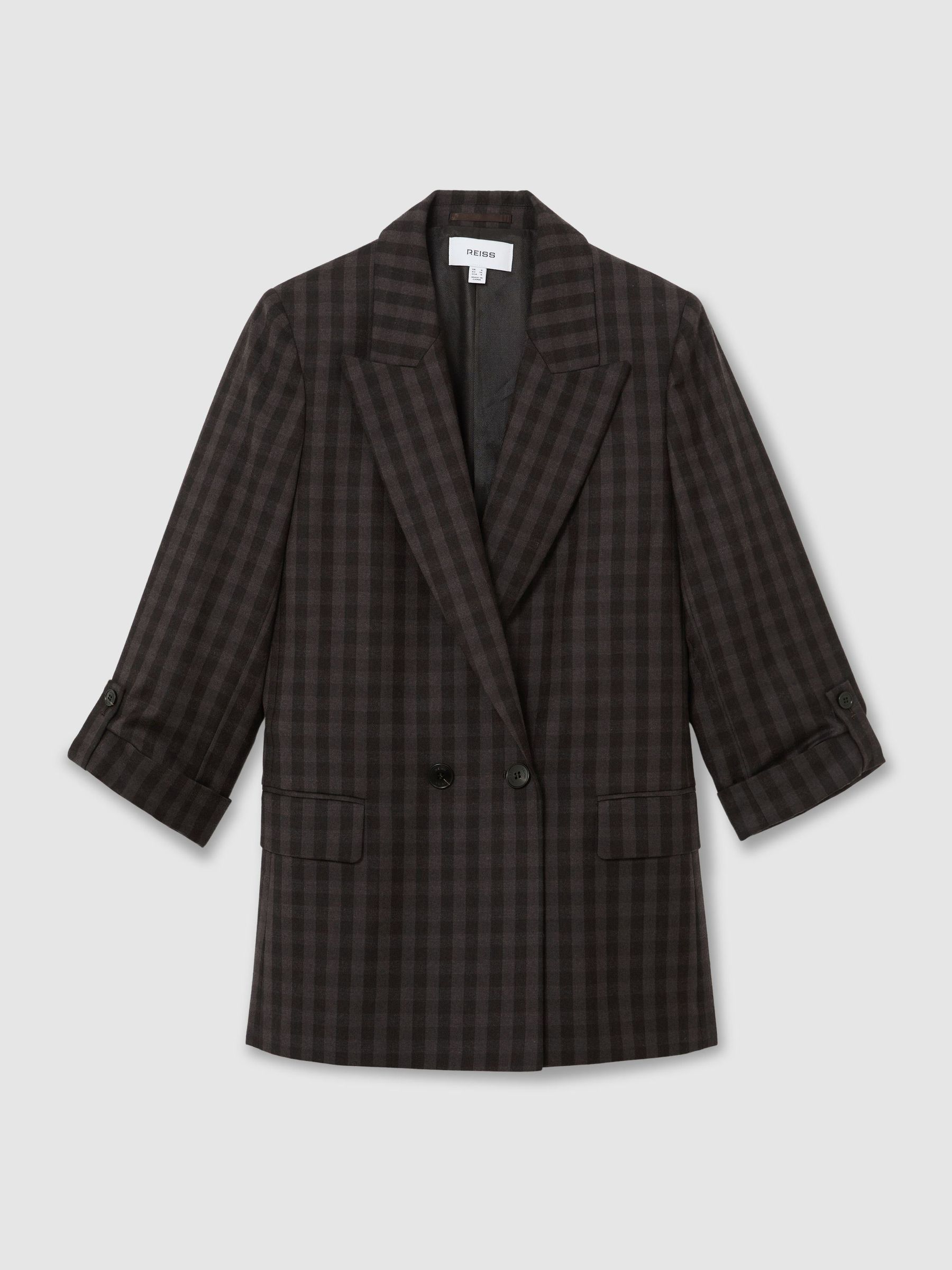 Wool Check Relaxed Double-Breasted Blazer in Grape Check - Image 2 of 6 Wool Check Relaxed Double-Breasted Blazer in Grape Check - Image 2 of 6