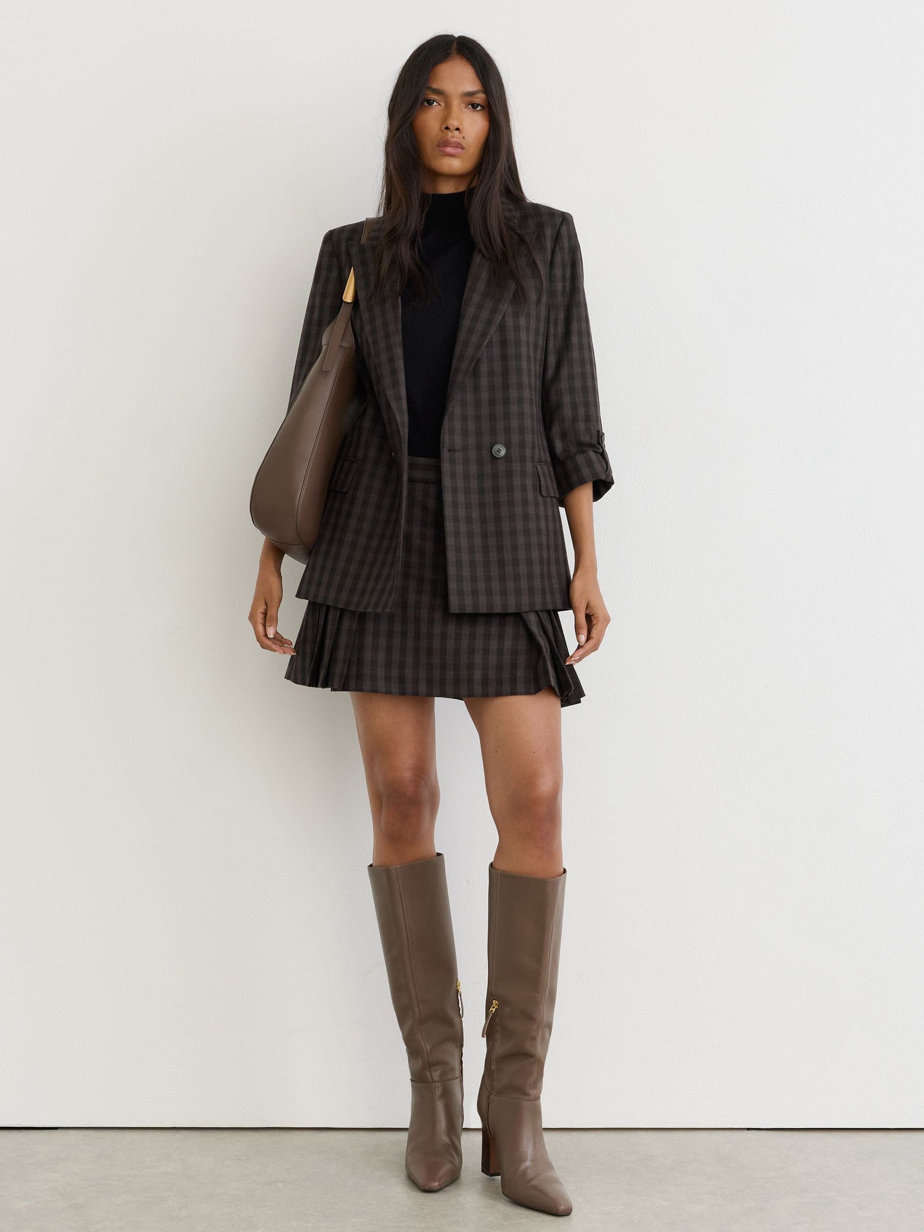 Wool Check Relaxed Double-Breasted Blazer in Grape Check - Image 4 of 6