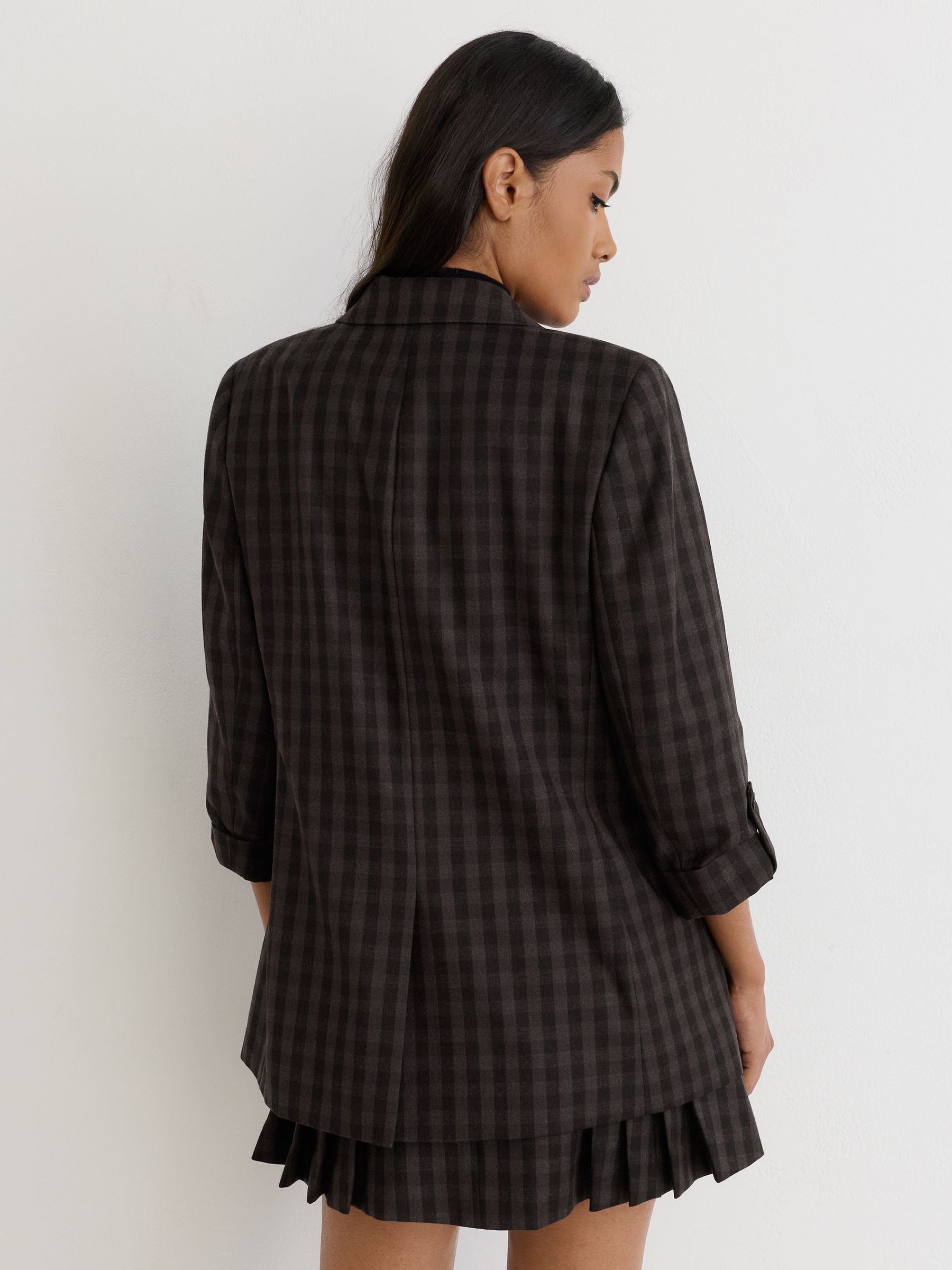 Wool Check Relaxed Double-Breasted Blazer in Grape Check - Image 5 of 6