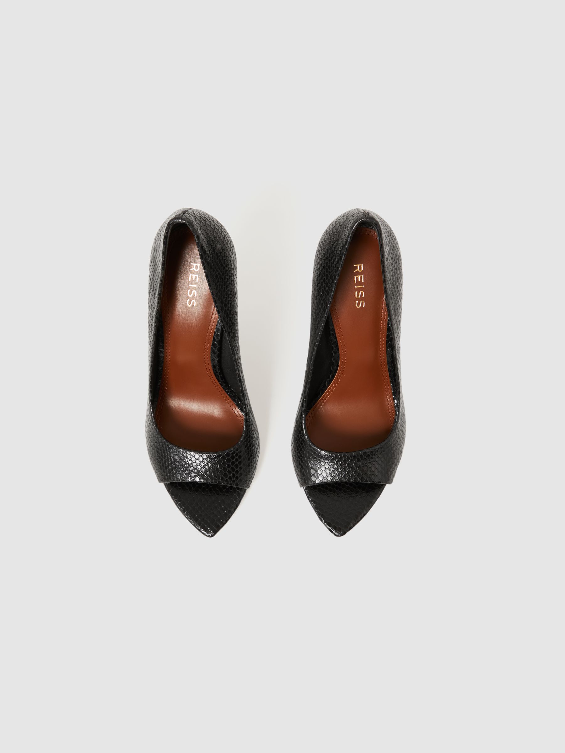 Leather Peep Toe Court Shoes in Black - Image 3 of 5
