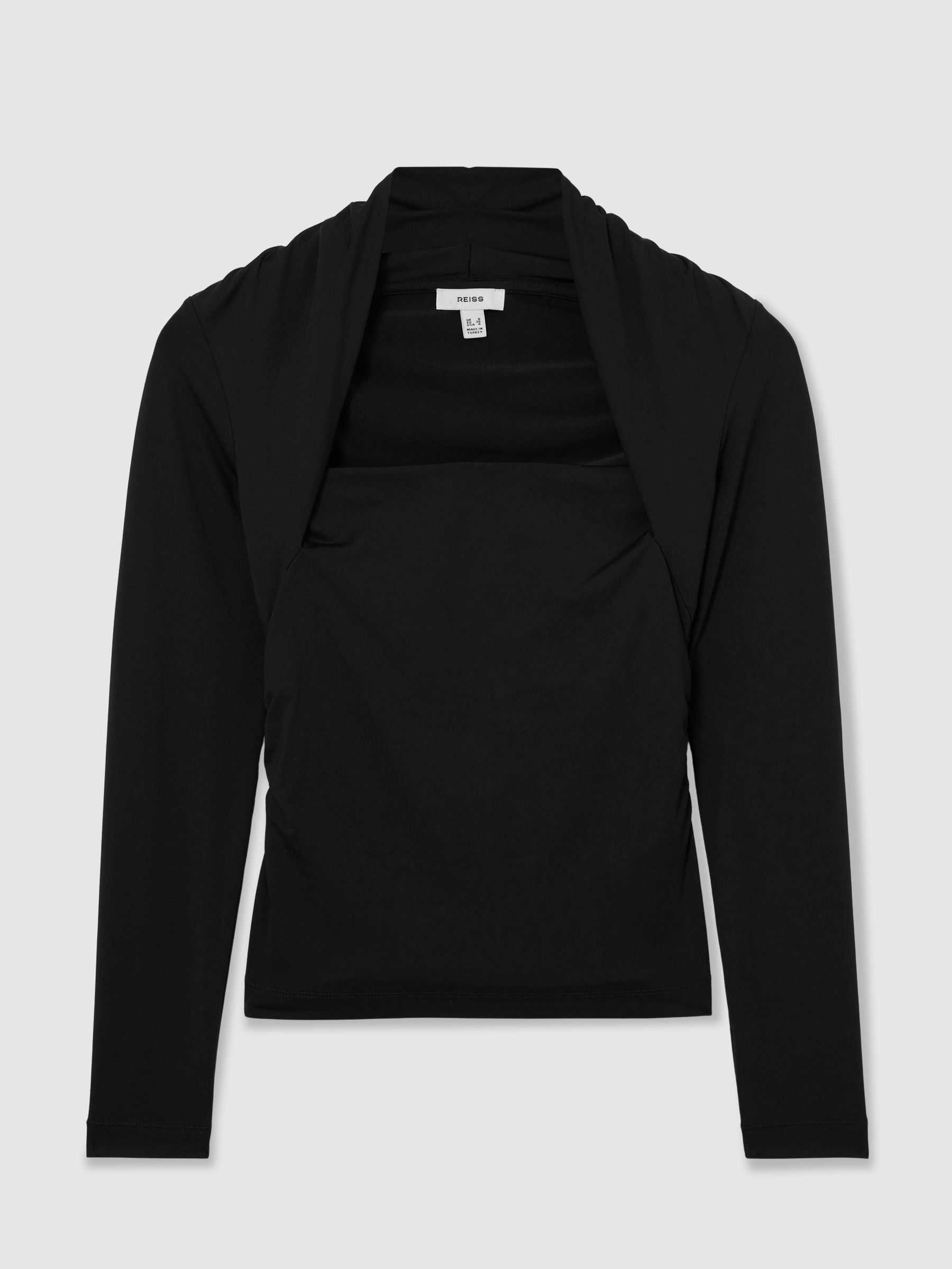 Square-Neck Ruched Long Sleeve Top in Black - Image 2 of 6
