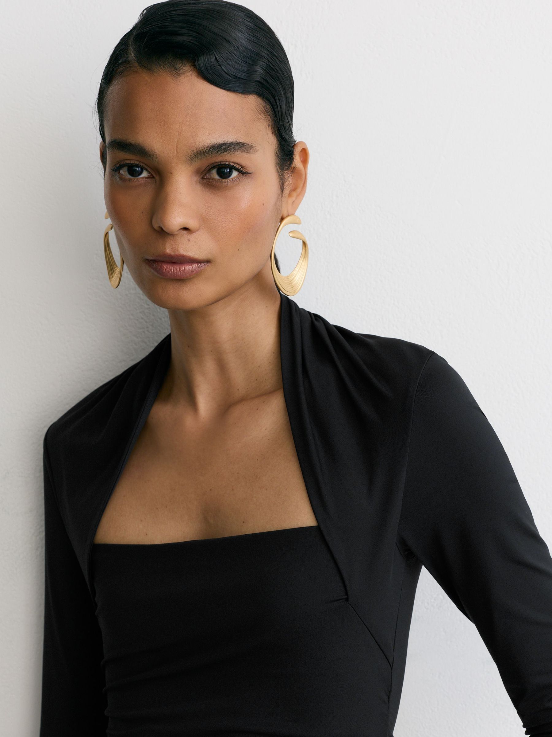 Square-Neck Ruched Long Sleeve Top in Black - Image 4 of 6