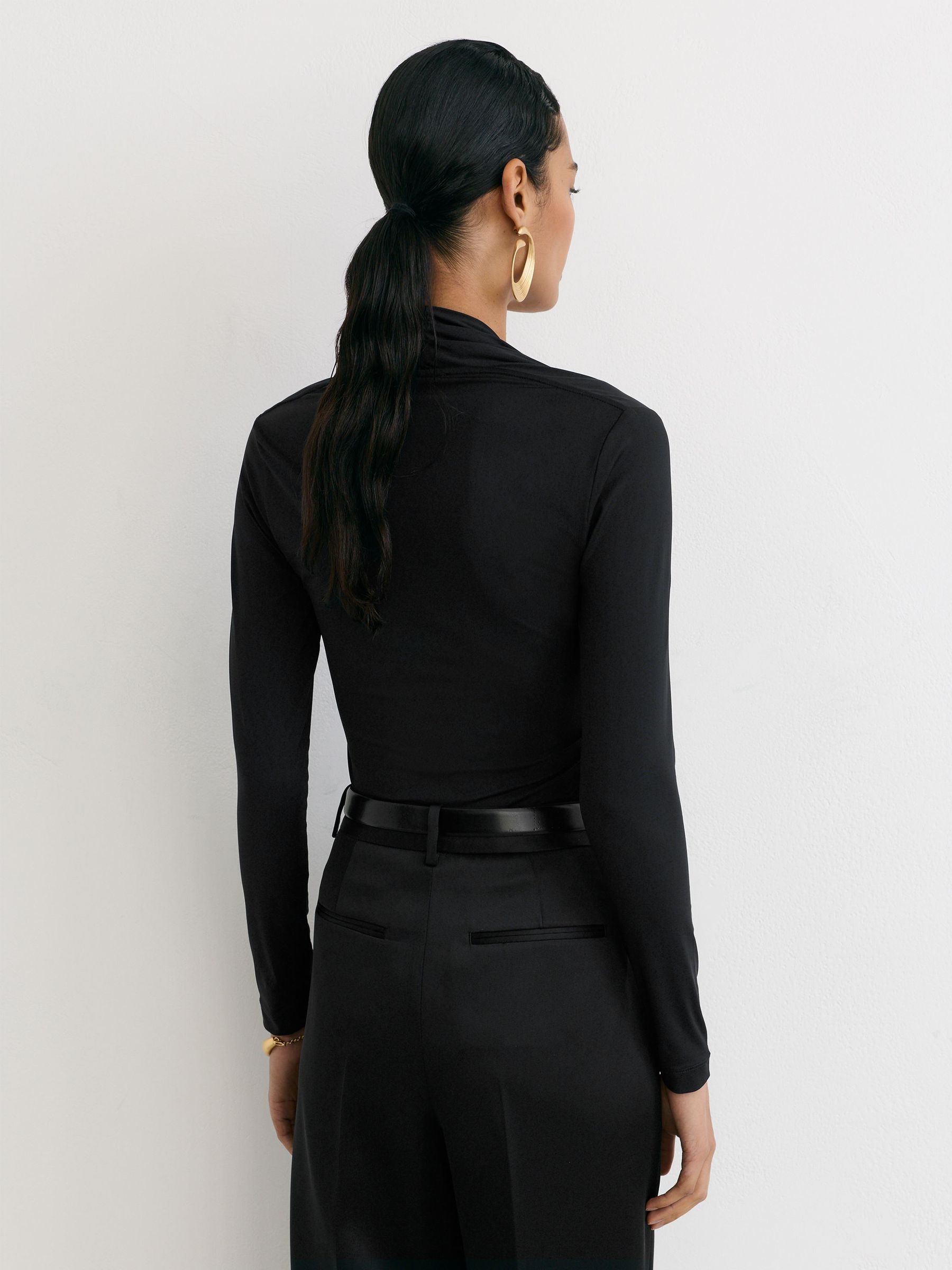 Square-Neck Ruched Long Sleeve Top in Black - Image 5 of 6