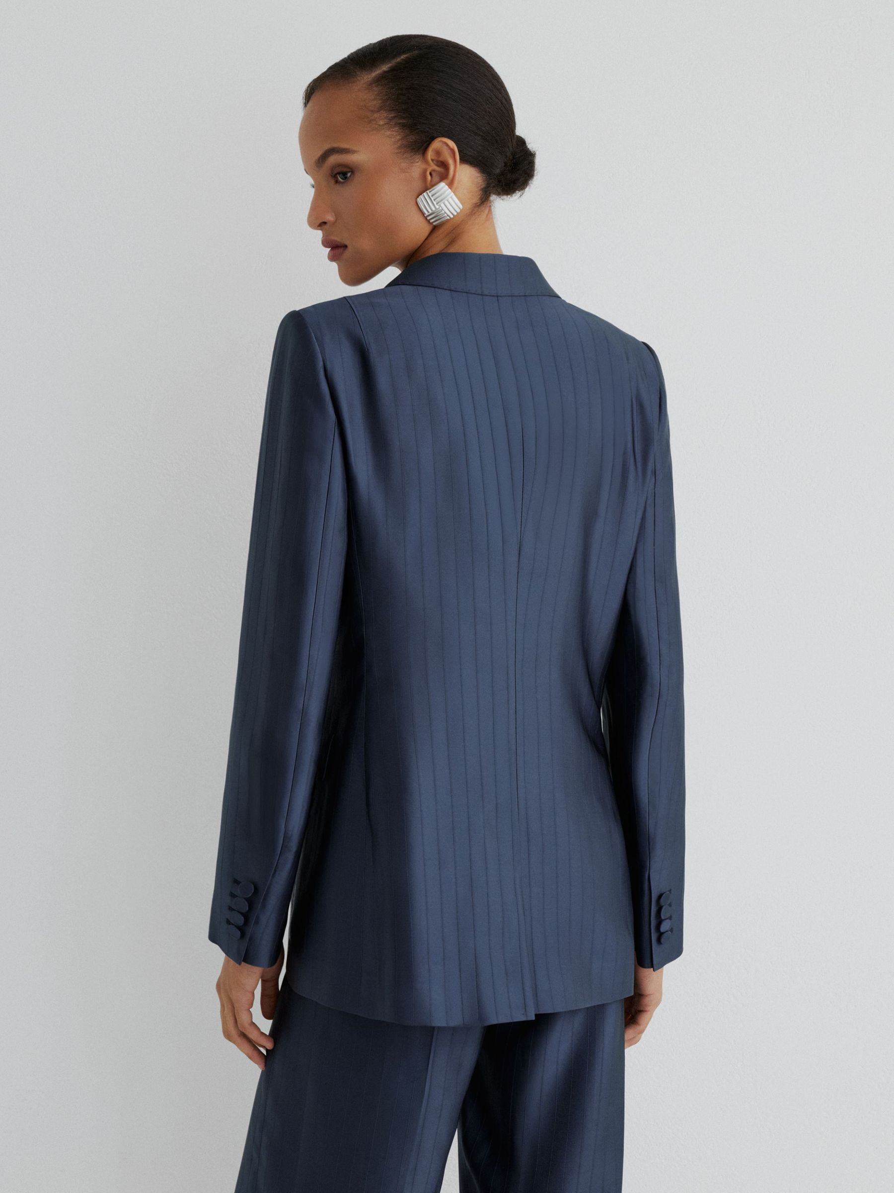 Atelier Satin Pinstripe Double-Breasted Blazer in Navy - Image 7 of 8
