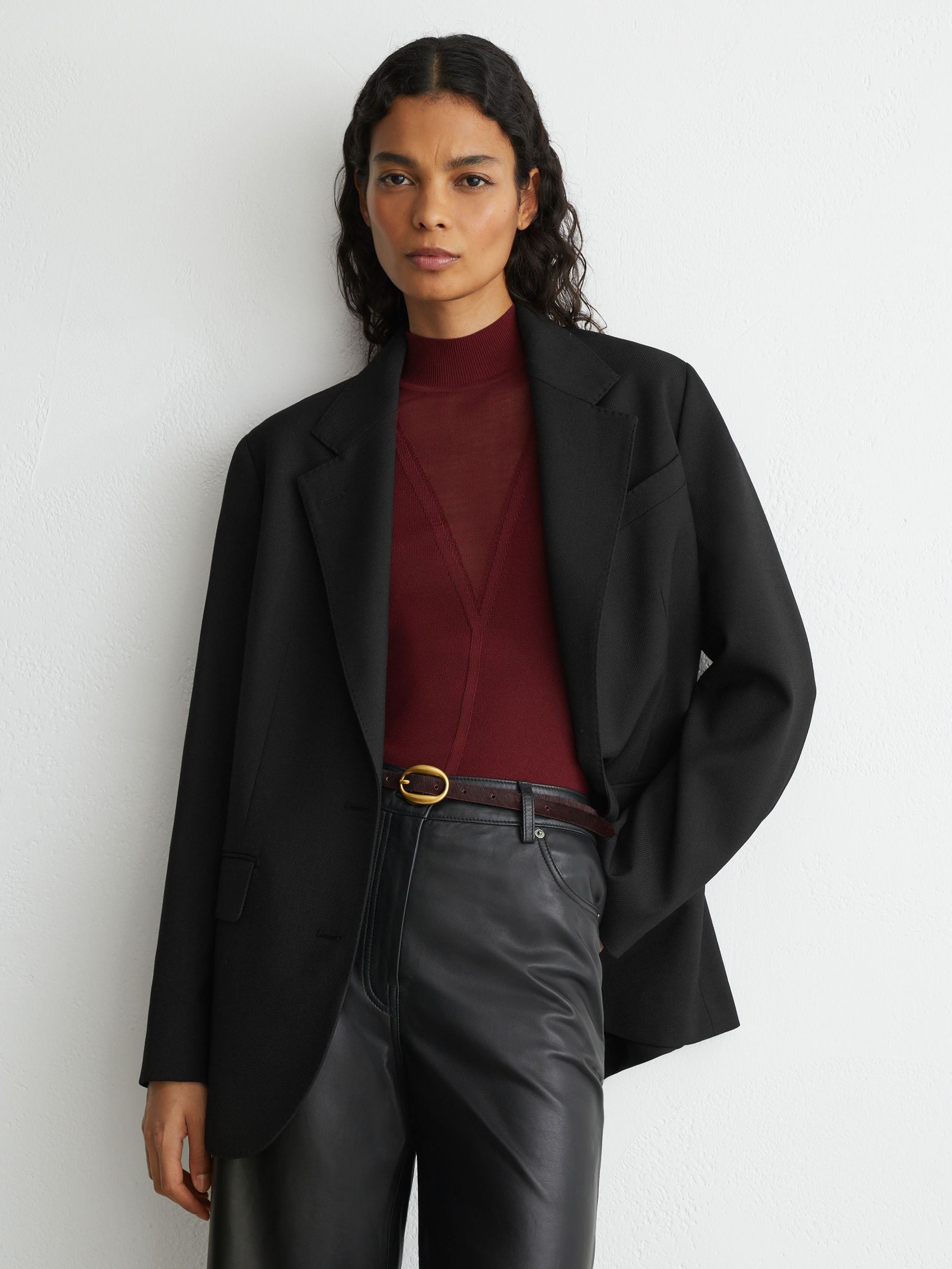 Stretch-Twill Relaxed Single-Breasted Blazer in Black - Image 3 of 7