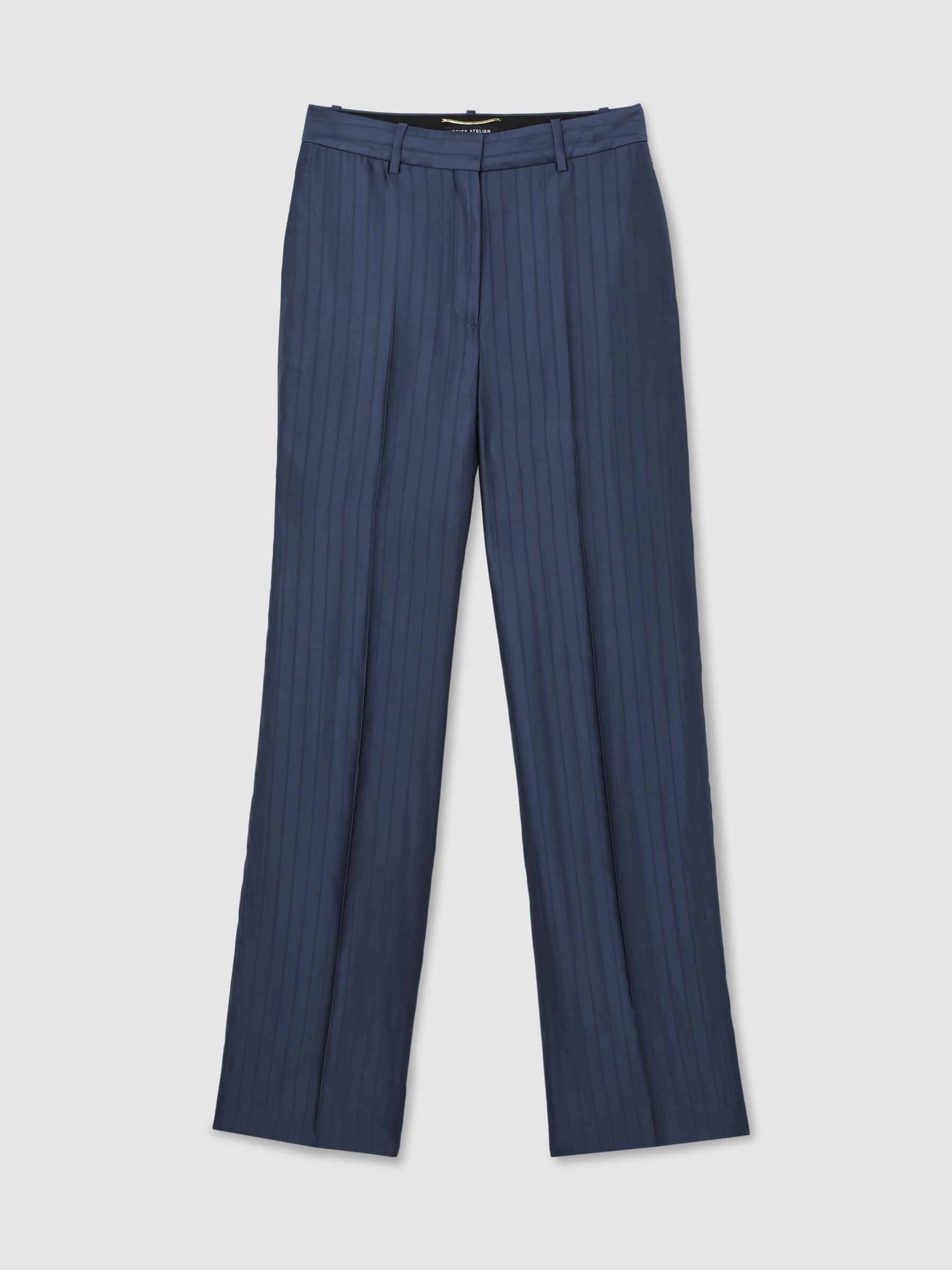 Atelier Satin Pinstripe Wide-Leg Trousers in Navy - Image 2 of 7