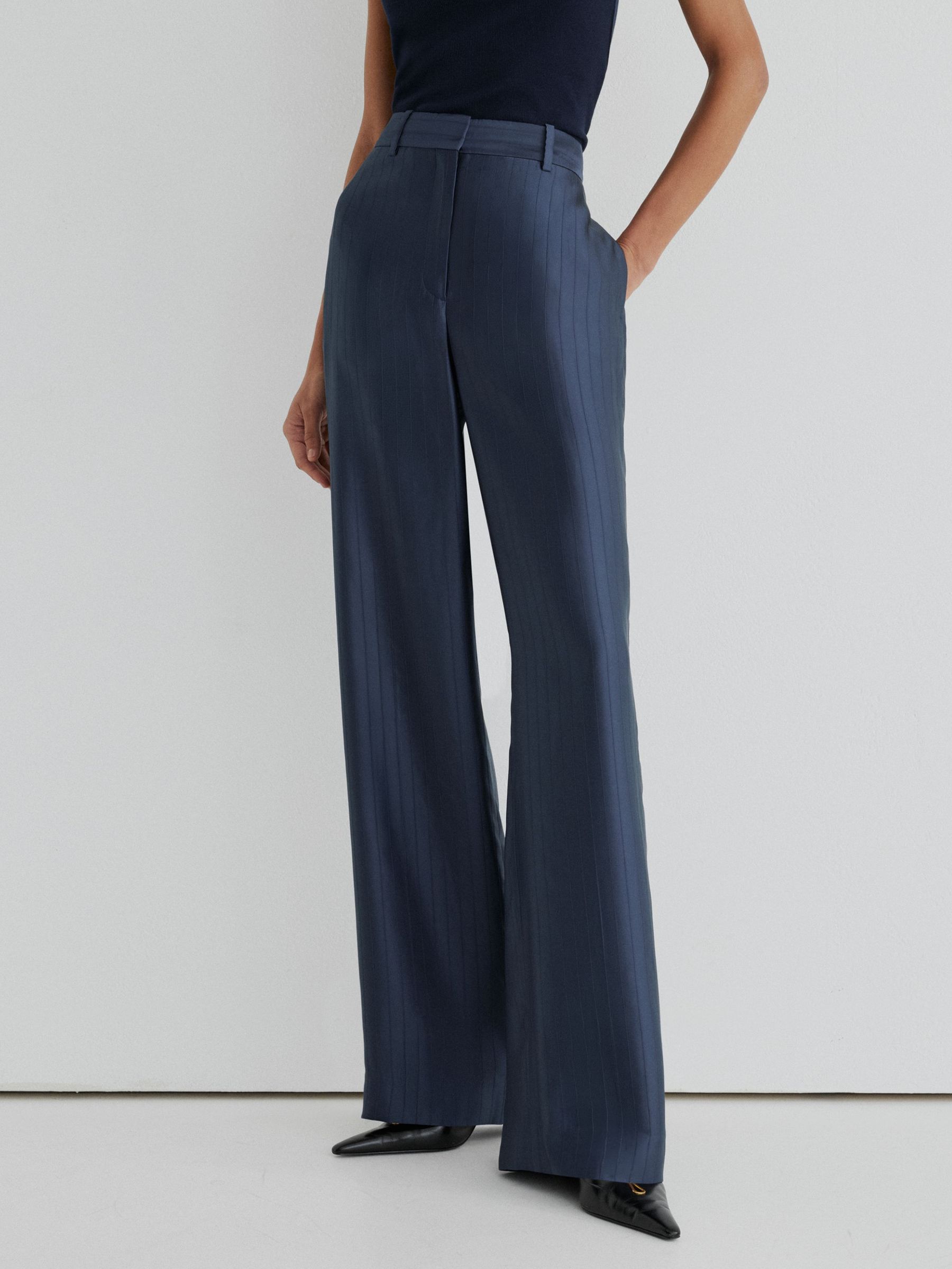 Atelier Satin Pinstripe Wide-Leg Trousers in Navy - Image 3 of 7