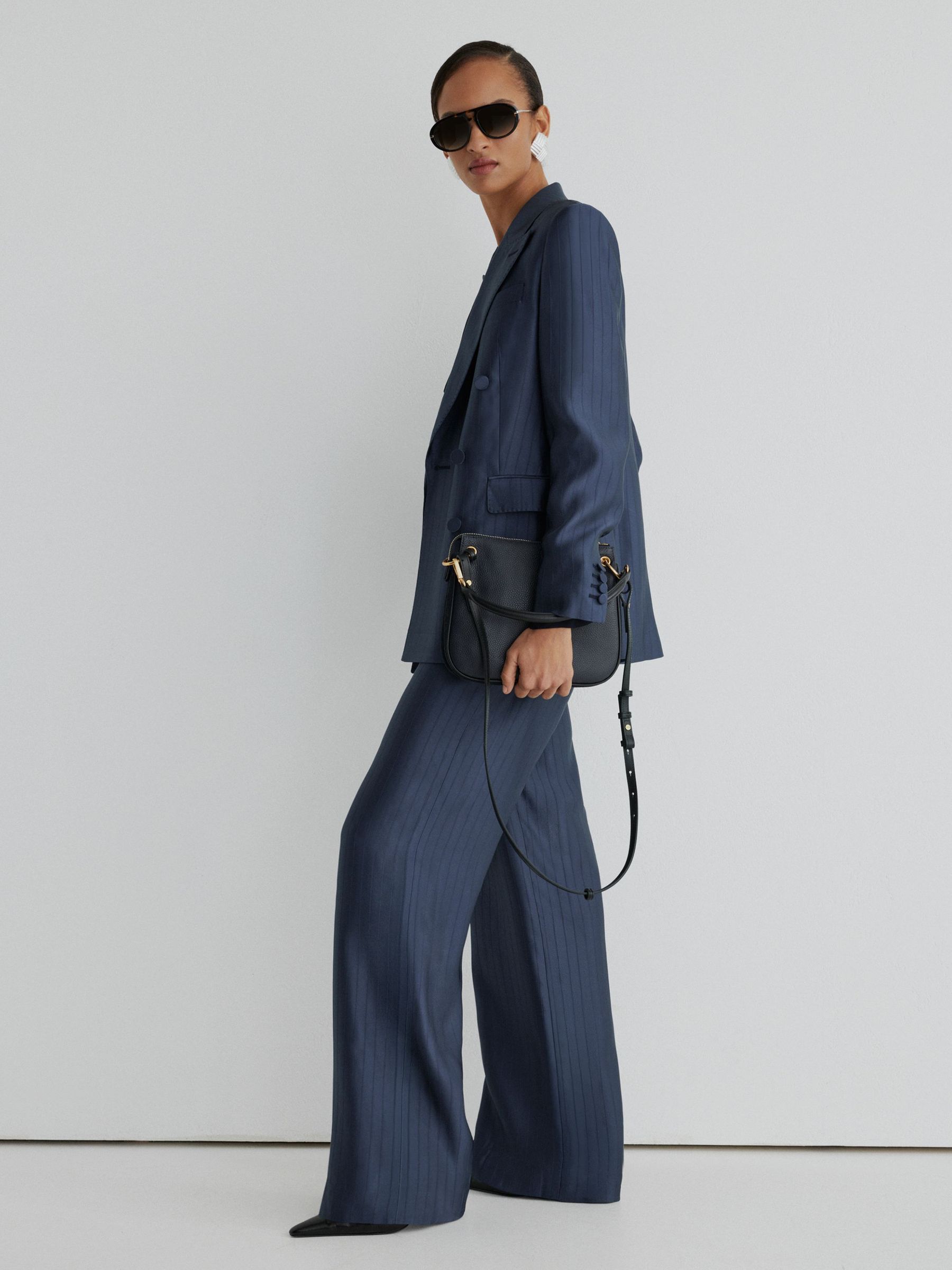 Atelier Satin Pinstripe Wide-Leg Trousers in Navy - Image 5 of 7