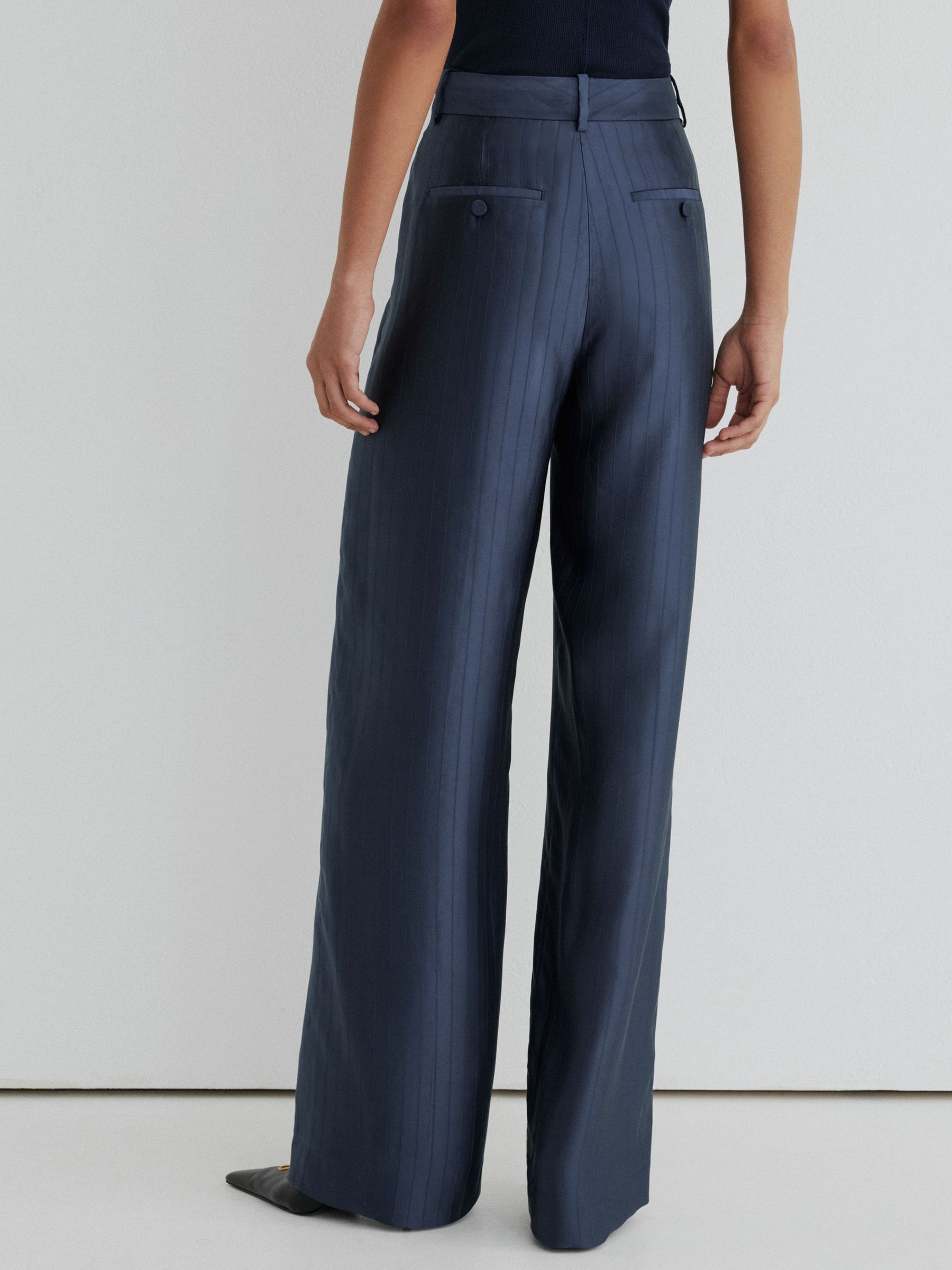 Atelier Satin Pinstripe Wide-Leg Trousers in Navy - Image 6 of 7