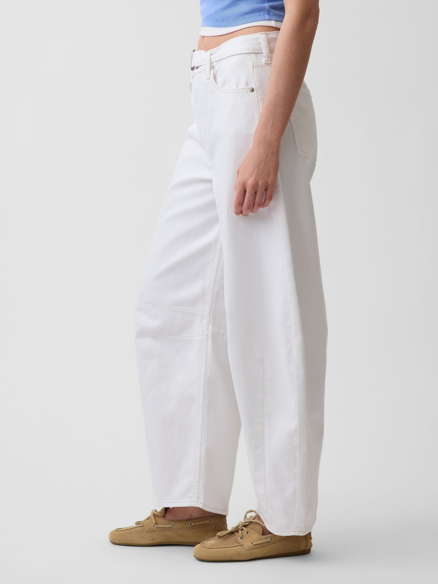 White High Waisted UltraSoft Belted Horseshoe Jeans - Image 3 of 4