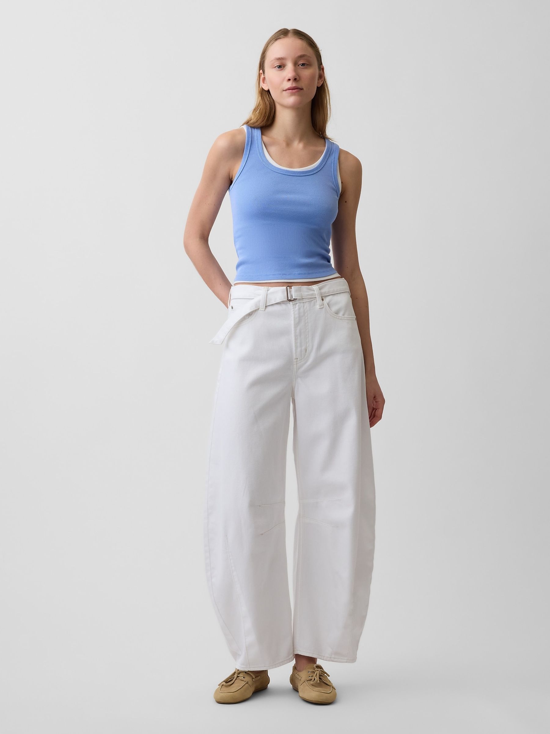 White High Waisted UltraSoft Belted Horseshoe Jeans - Image 4 of 4
