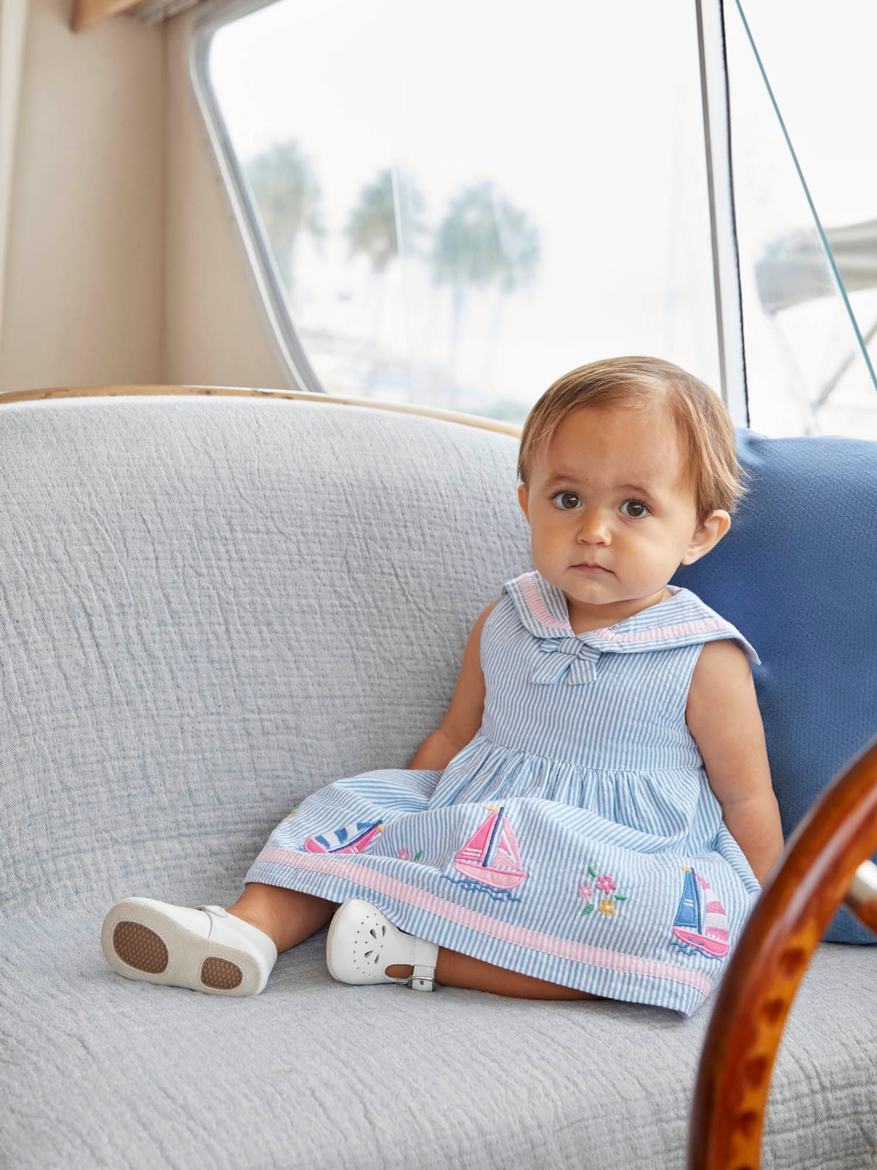 Blue Sailboat Baby Dress With Knickers - Image 1 of 7