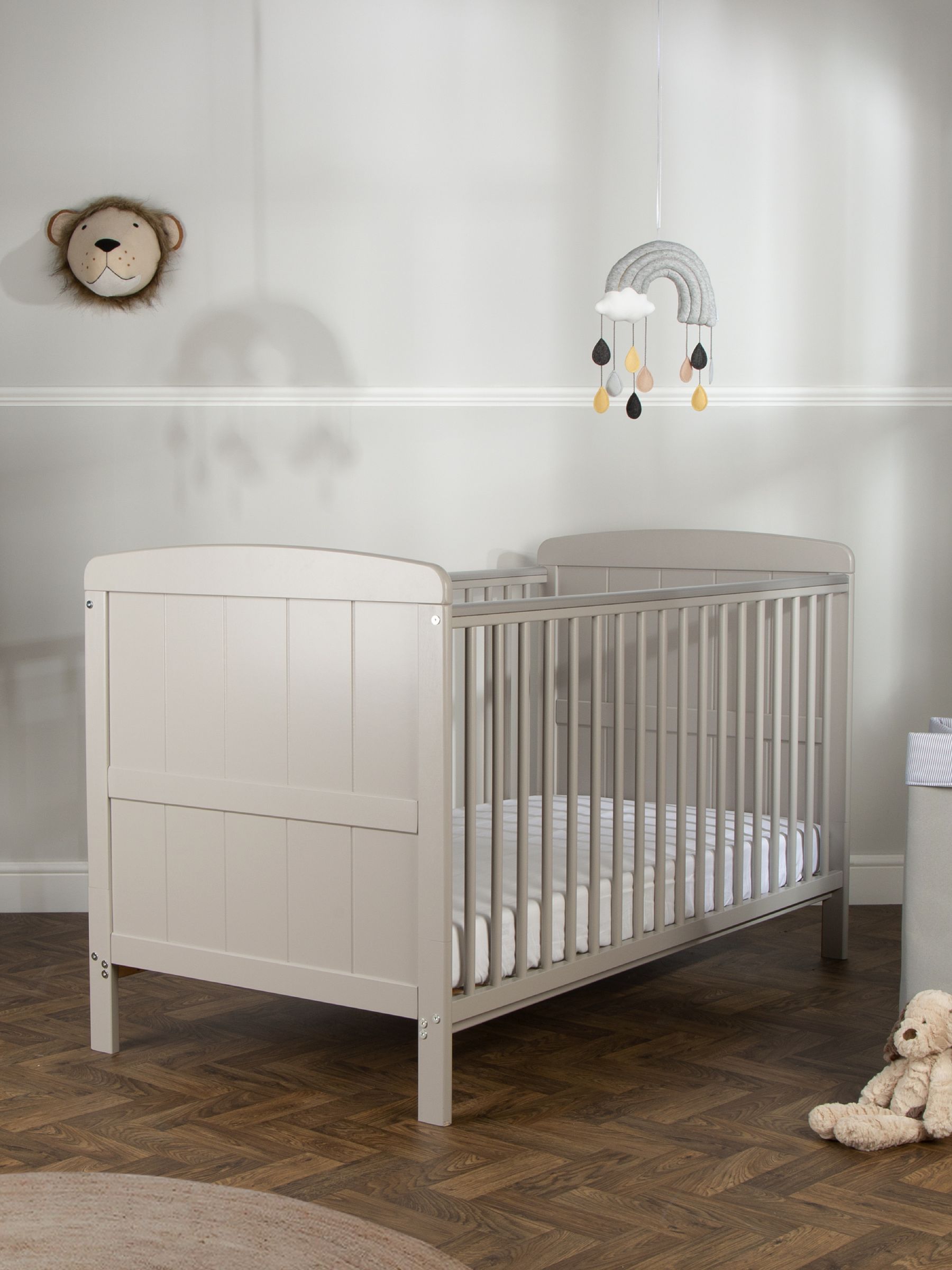 CuddleCo Grey Juliet Cot Bed with Mother and Baby Rose Gold Sprung Mattress - Image 3 of 7