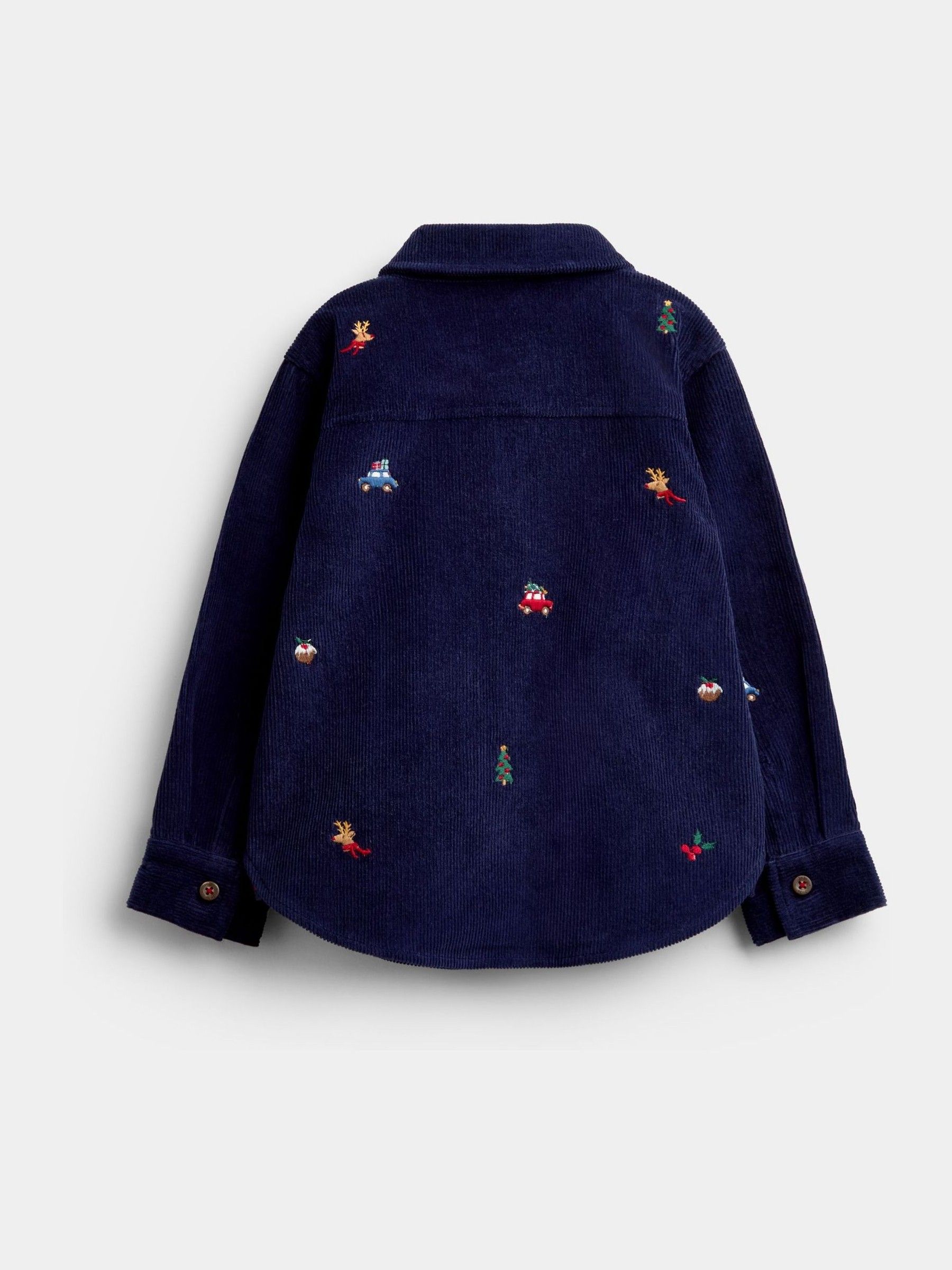 Navy Blue Christmas Embroidered Cord Shirt - Image 2 of 4 Navy Blue Christmas Embroidered Cord Shirt - Image 2 of 4