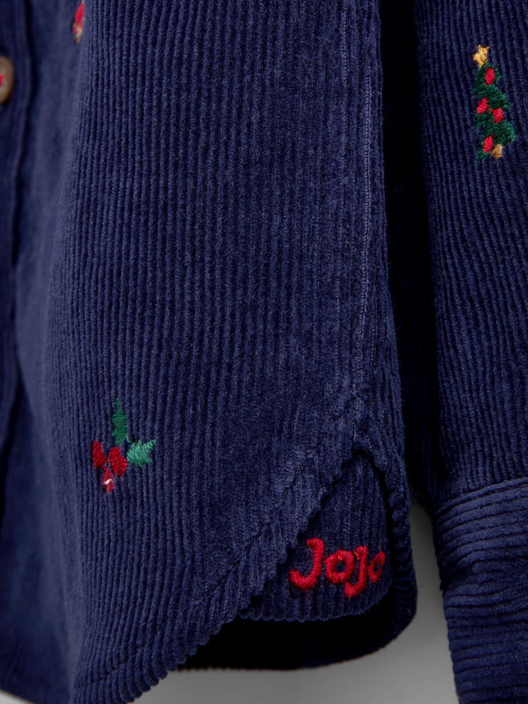 Navy Blue Christmas Embroidered Cord Shirt - Image 3 of 4