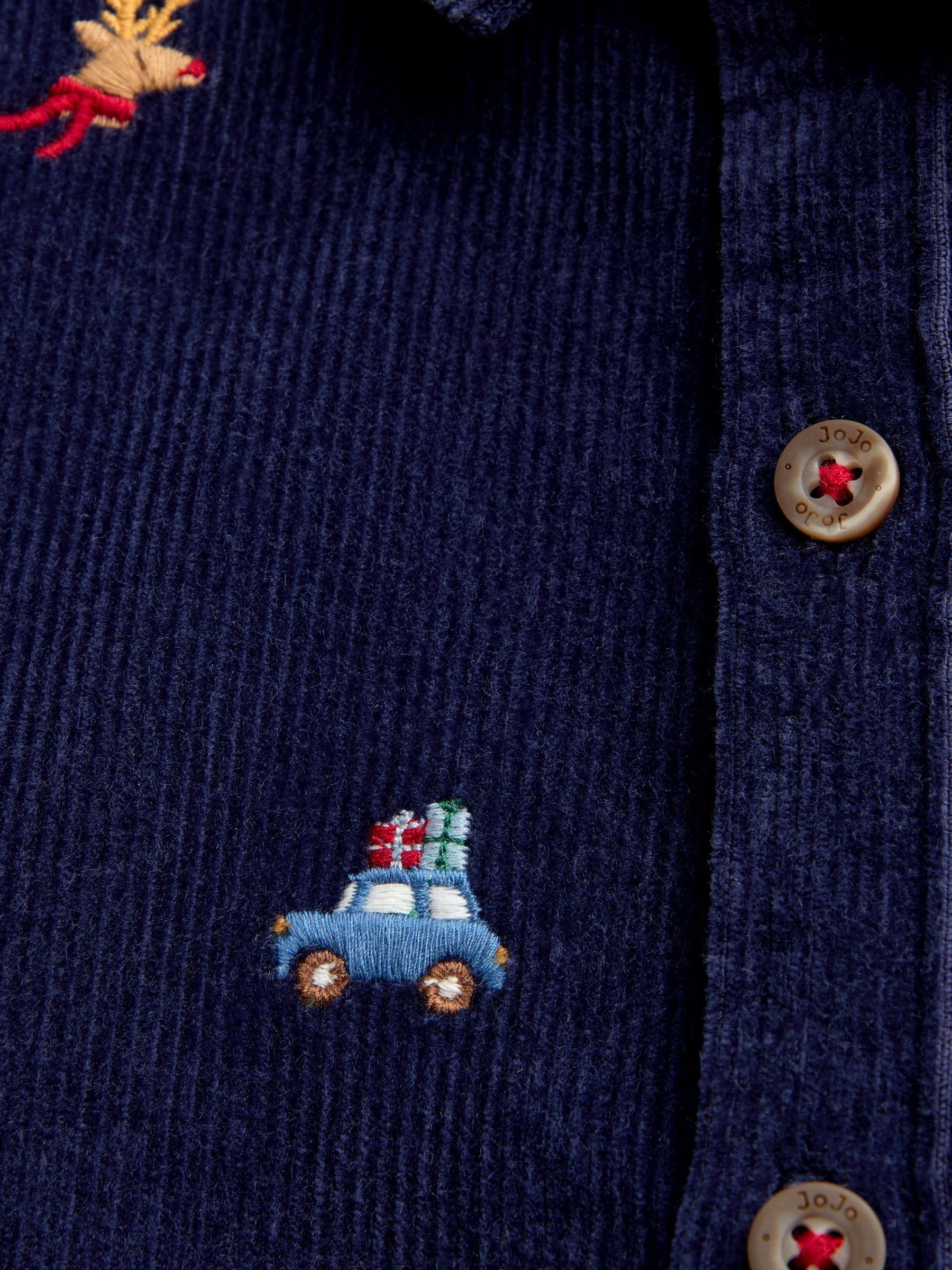 Navy Blue Christmas Embroidered Cord Shirt - Image 4 of 4