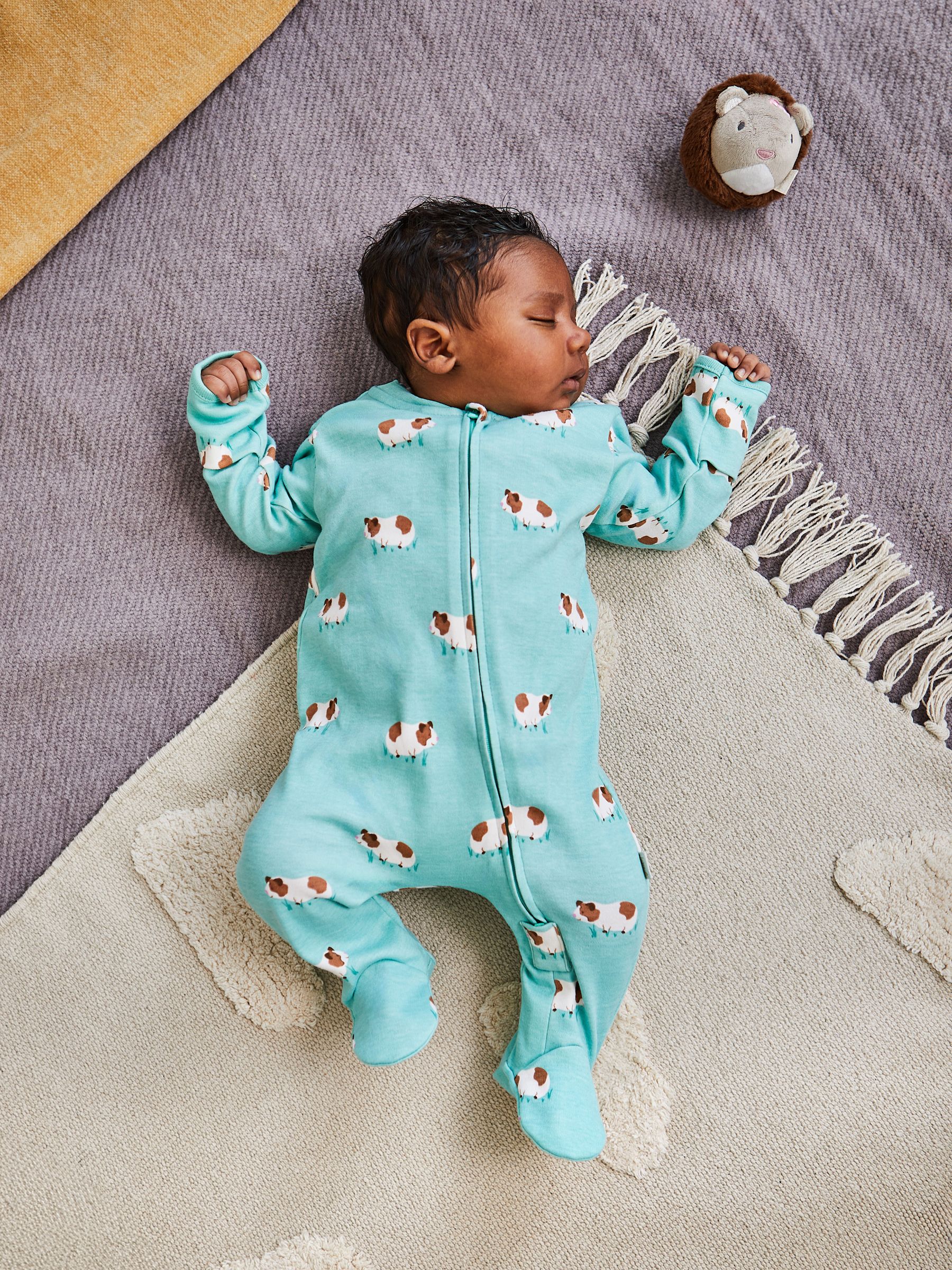 Blue Guinea Pig Print Zip Cotton Baby Sleepsuit - Image 1 of 4