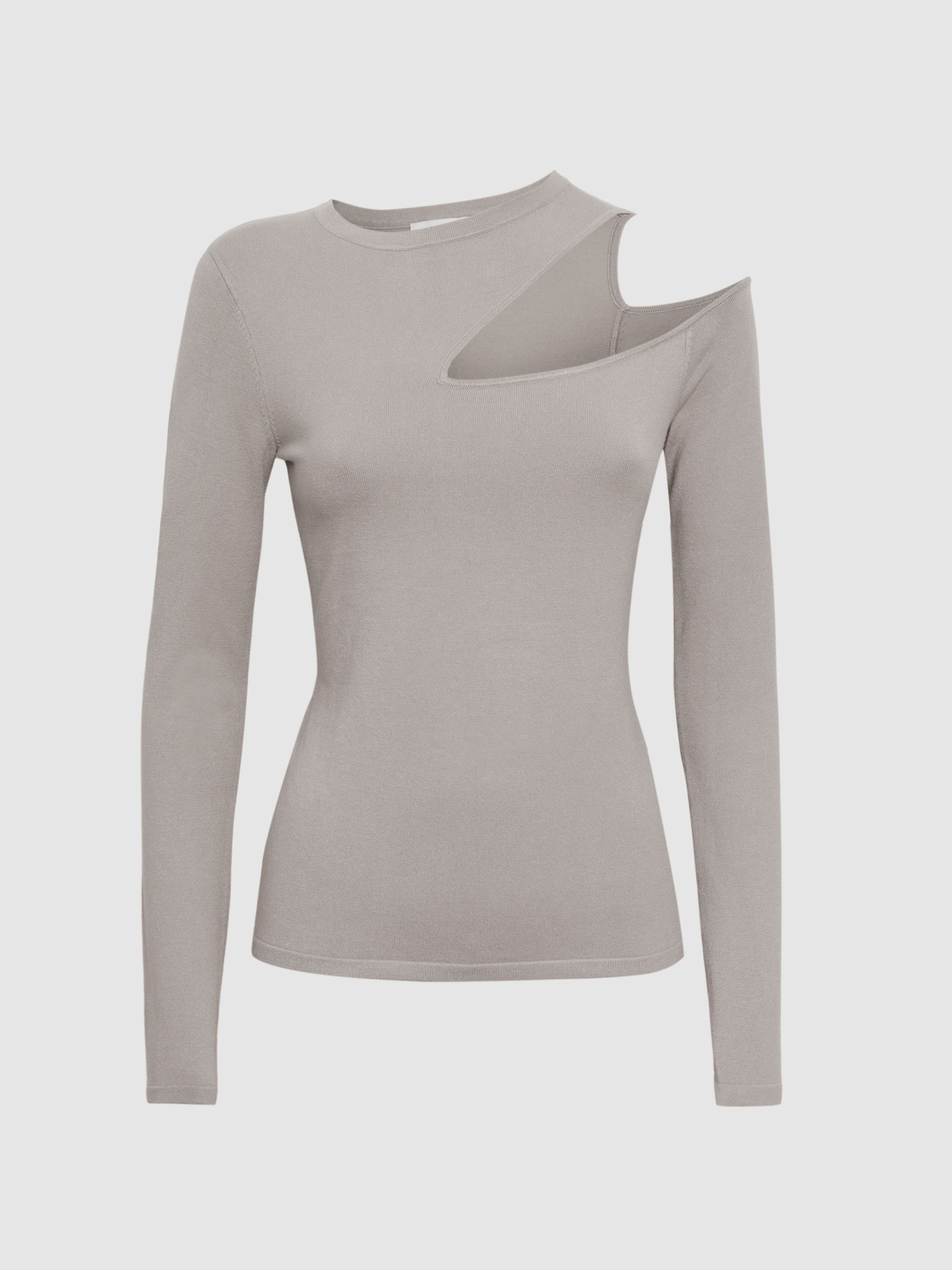 Fitted Cut-Out Long Sleeve Top in Stone - Image 2 of 4