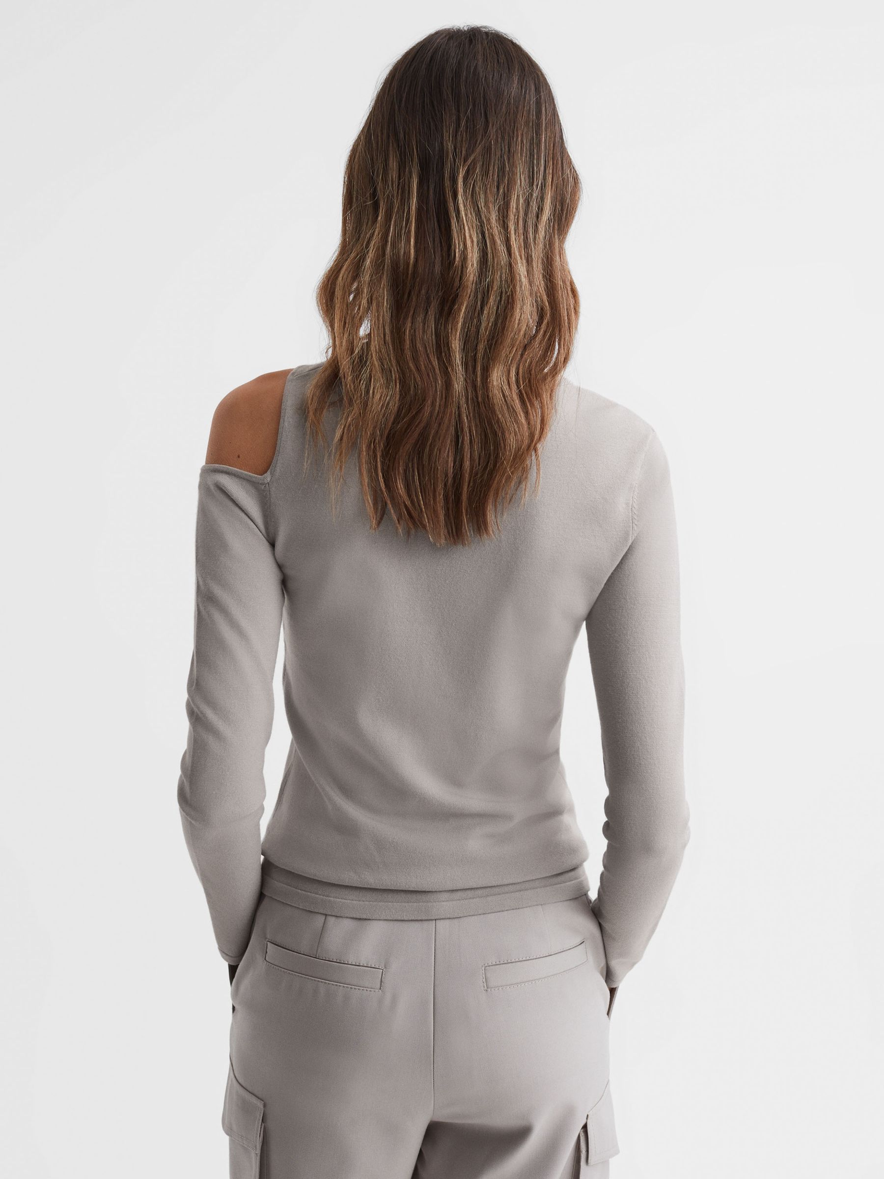 Fitted Cut-Out Long Sleeve Top in Stone - Image 4 of 4