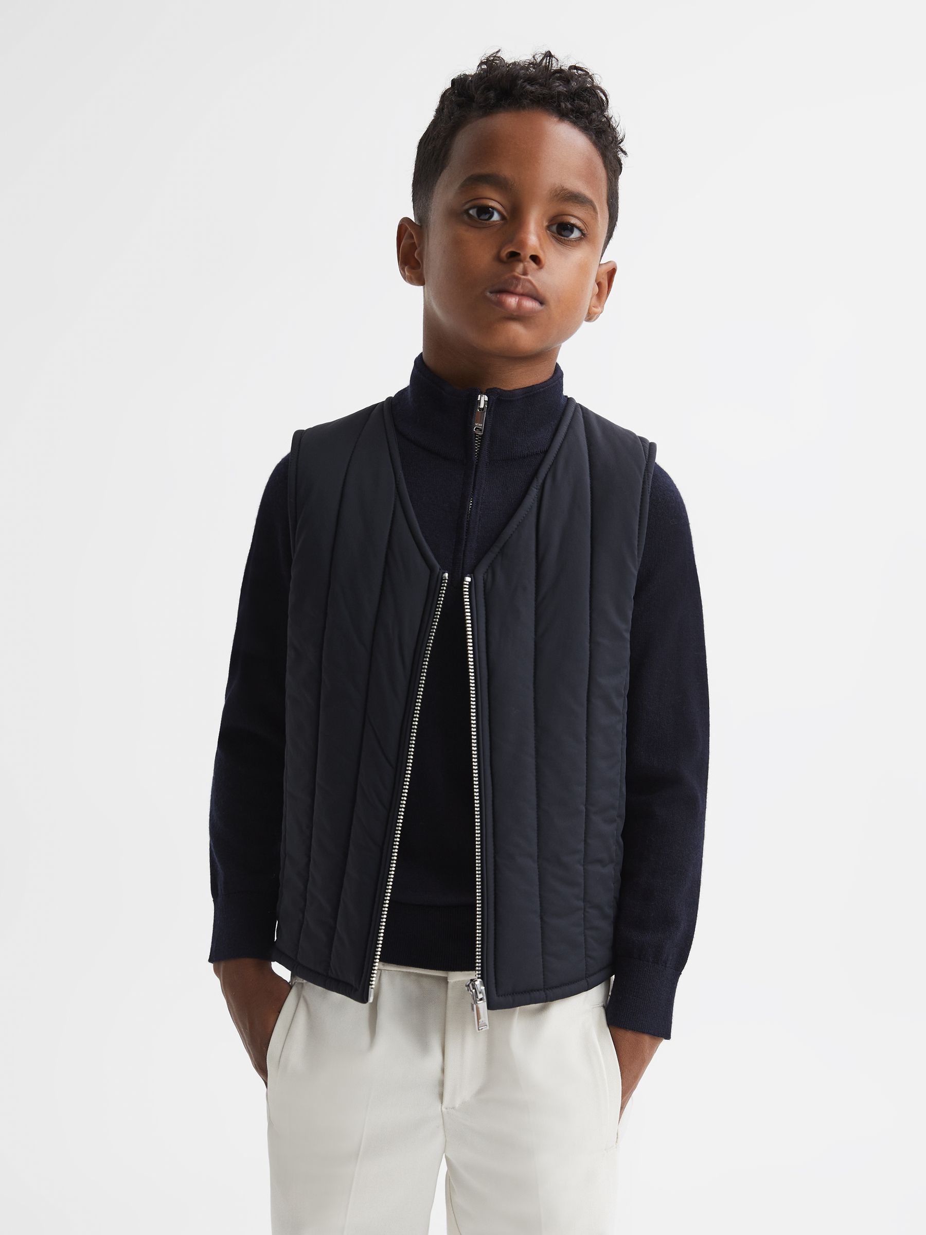 3-9 yrs Quilted Sleeveless Gilet in Navy - Image 3 of 6