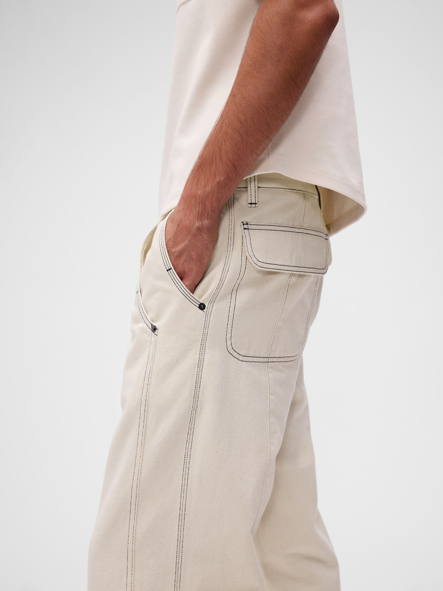 GapStudio Cream Relaxed Utility Jeans - Image 6 of 9