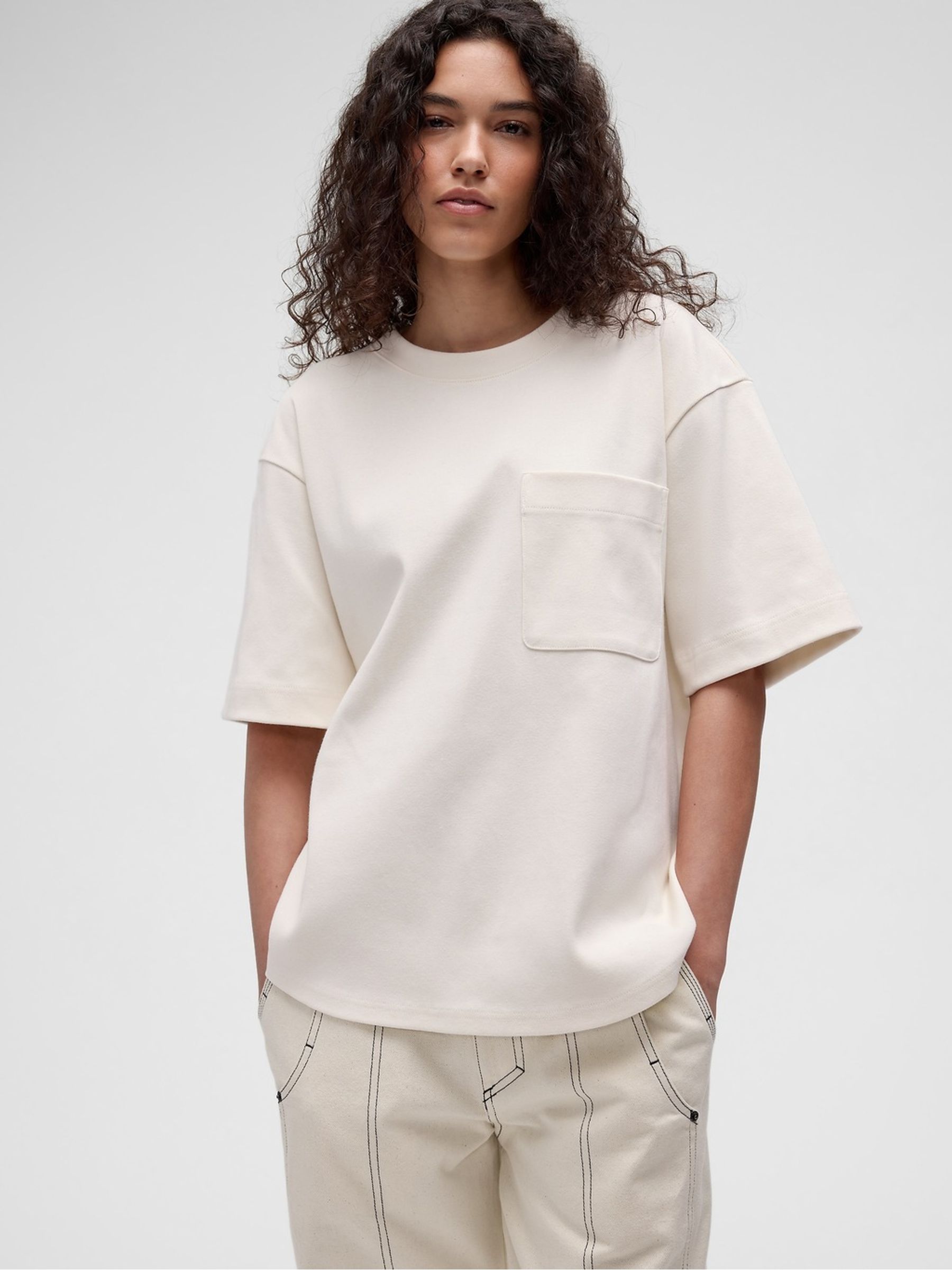 GapStudio Cream Extra Heavyweight Pocket T-Shirt - Image 2 of 7