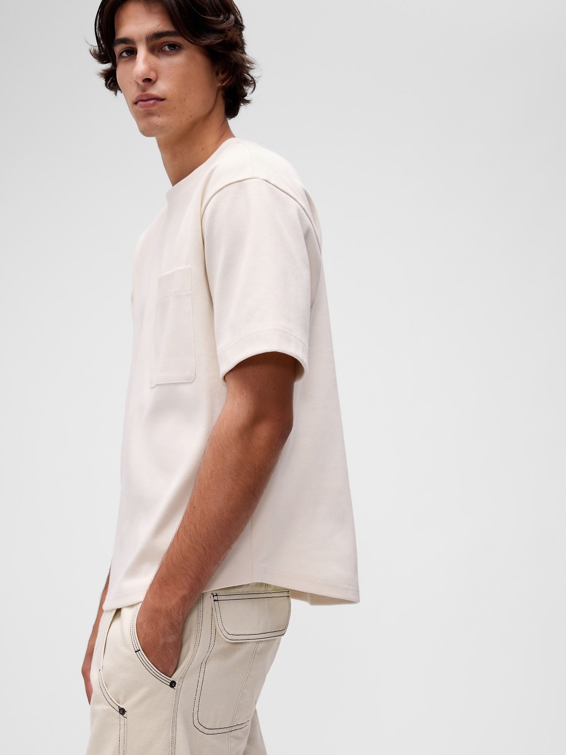 GapStudio Cream Extra Heavyweight Pocket T-Shirt - Image 4 of 7