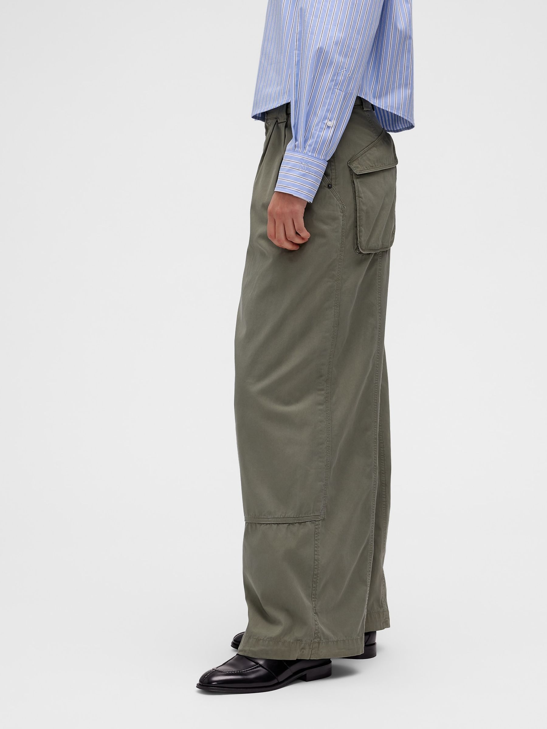 GapStudio Green Pleated Parachute Trousers - Image 3 of 8
