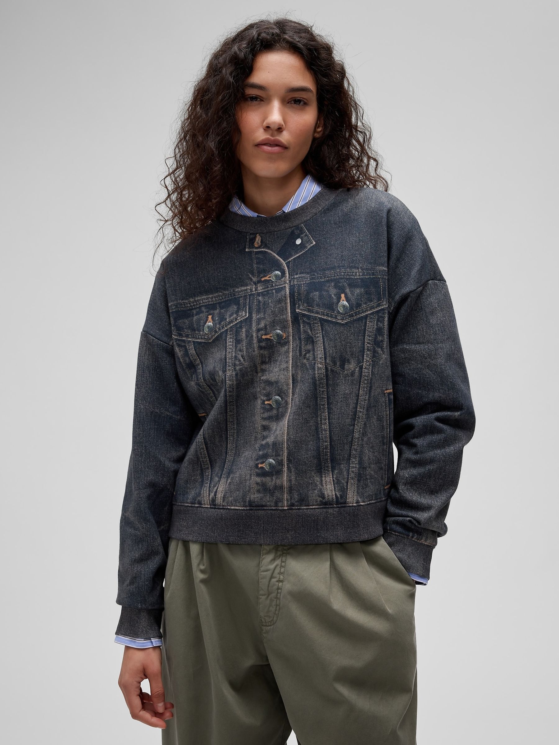 GapStudio Dark Printed Denim Sweatshirt - Image 1 of 8