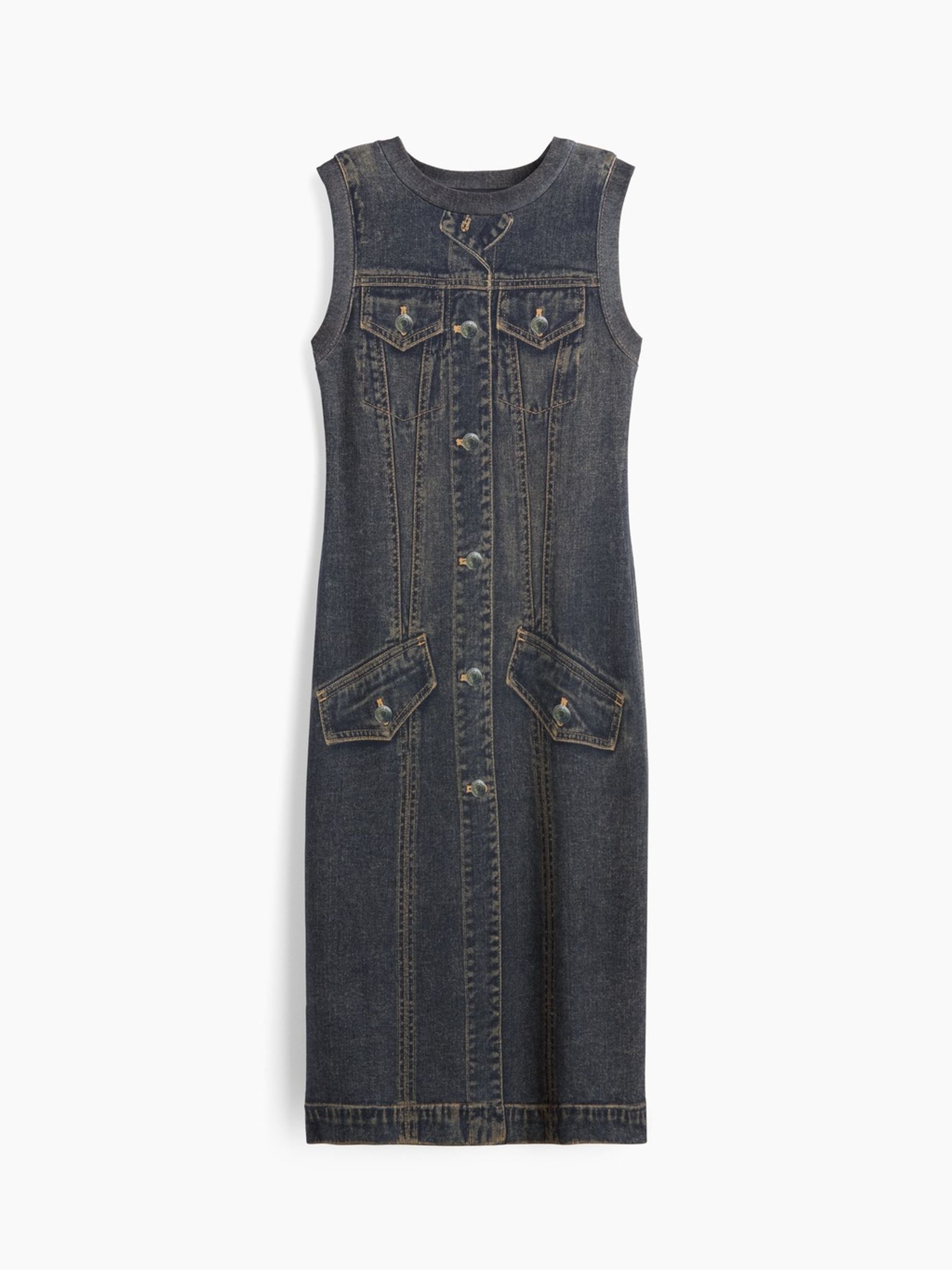 GapStudio Dark Printed Denim Sleeveless Midi Dress - Image 5 of 9