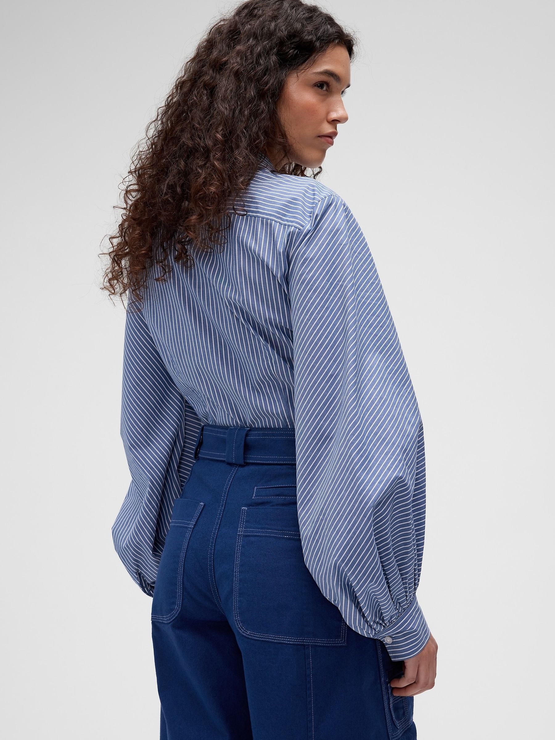 GapStudio Blue Stripe Poplin Fitted Shirt - Image 2 of 8